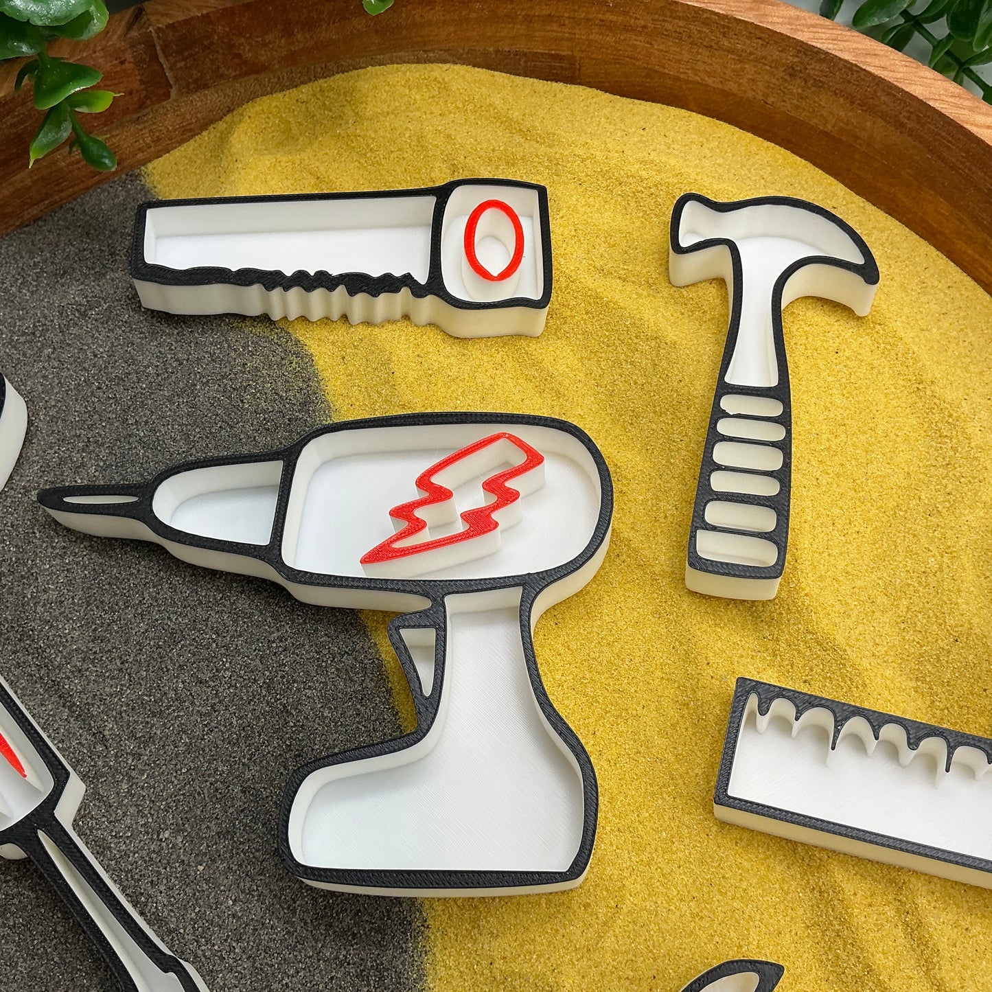 3D-printed construction toy tools sensory filling tray, 8-piece set for sand and rice tuff trays - view 6 of 11