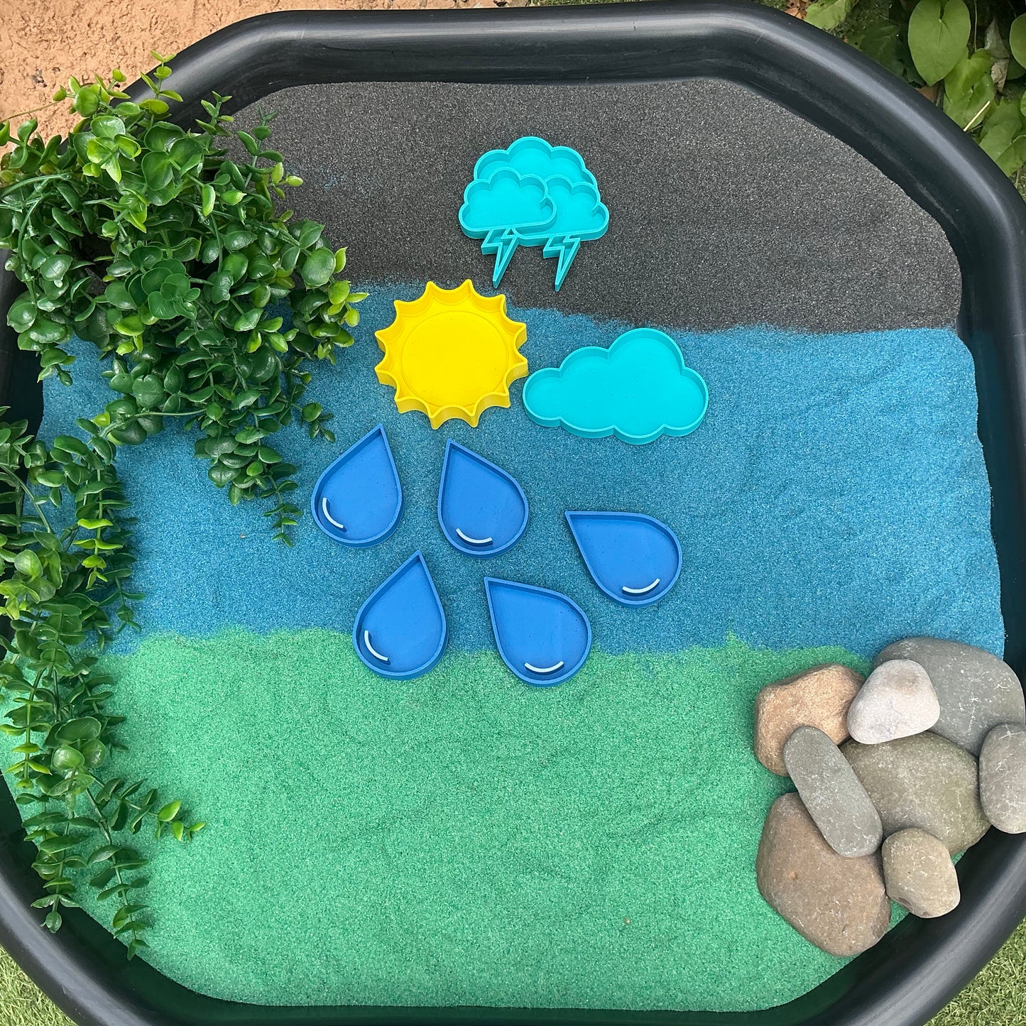 Raindrops, sun & clouds weather sensory fill shapes