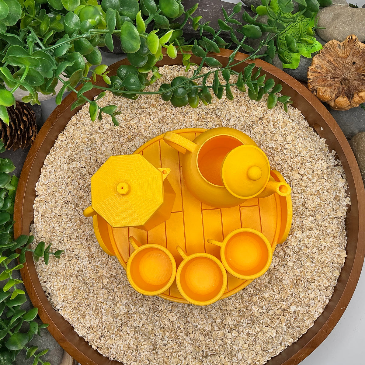 Tea & Coffee Maker Set 6 Piece Set - 3D Printed Teapot , Coffee Pot , Cups & Tray Kitchen Role Play Toy, Eco-Friendly