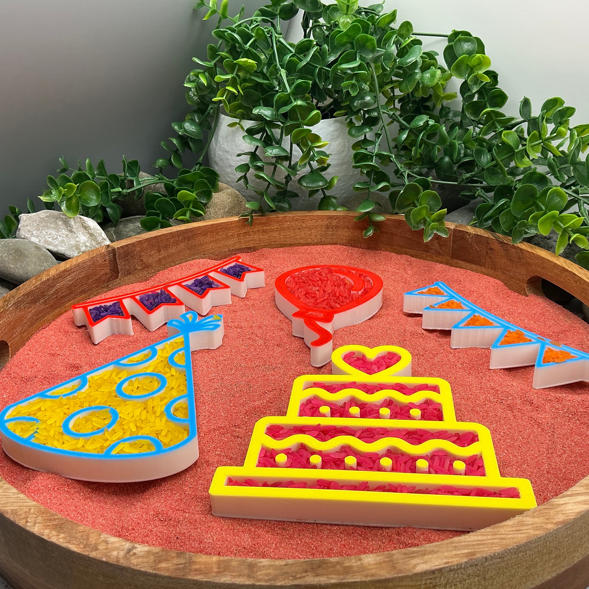 3D-printed birthday play sensory filling tray, 5-piece set with cake, balloon, banner and party hat - view 12 of 12