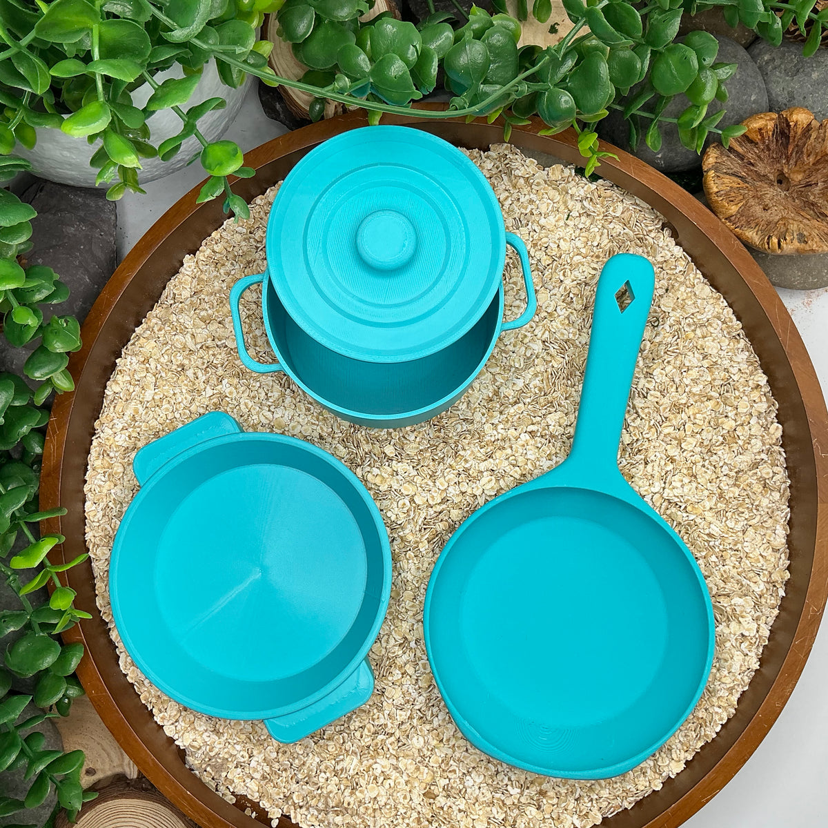 Kitchen Pot & Pan Set (3 Piece) - 3D Printed Eco-Friendly Cooking Role Play Toy