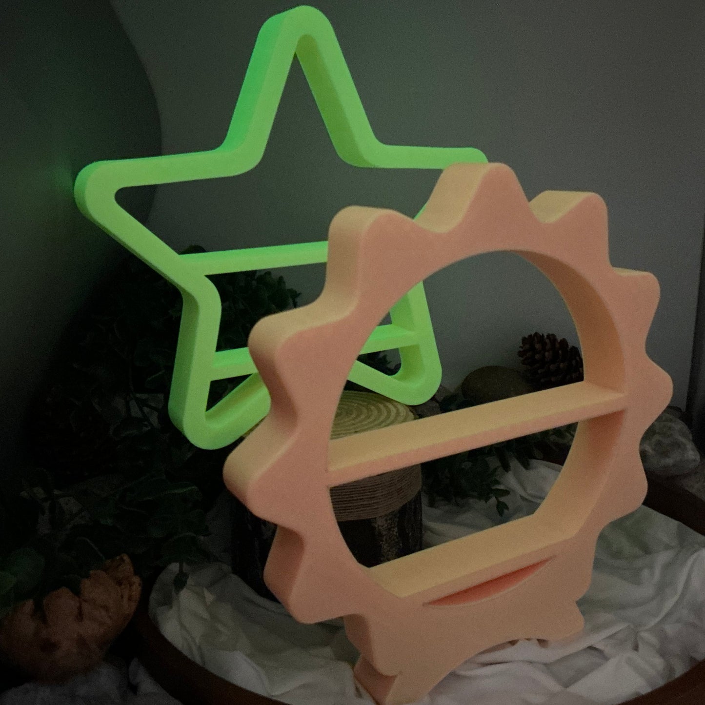 Set of two table top mini shelves star & Sun glow in the dark
