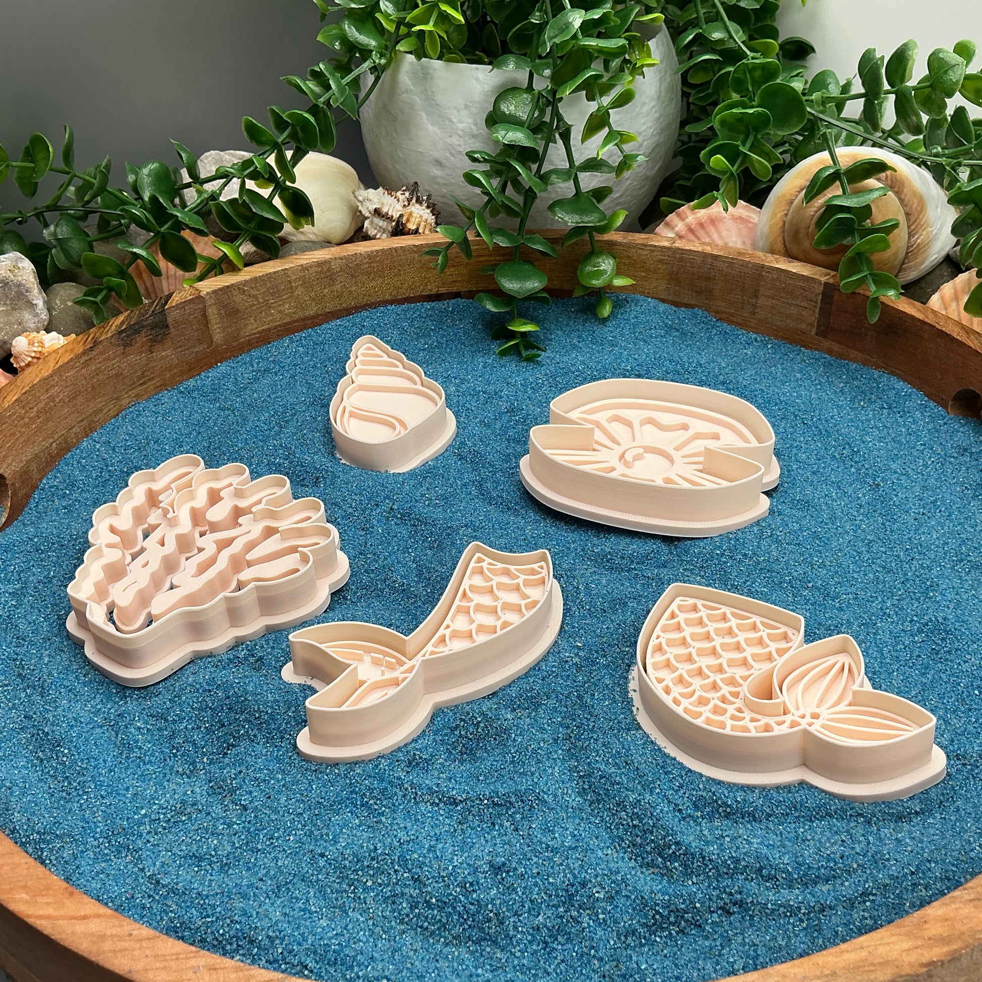 3D-printed mermaid lagoon play dough cookie cutter set - 5 piece with coral, mermaid tails, clam shell and shell - view 9 of 15
