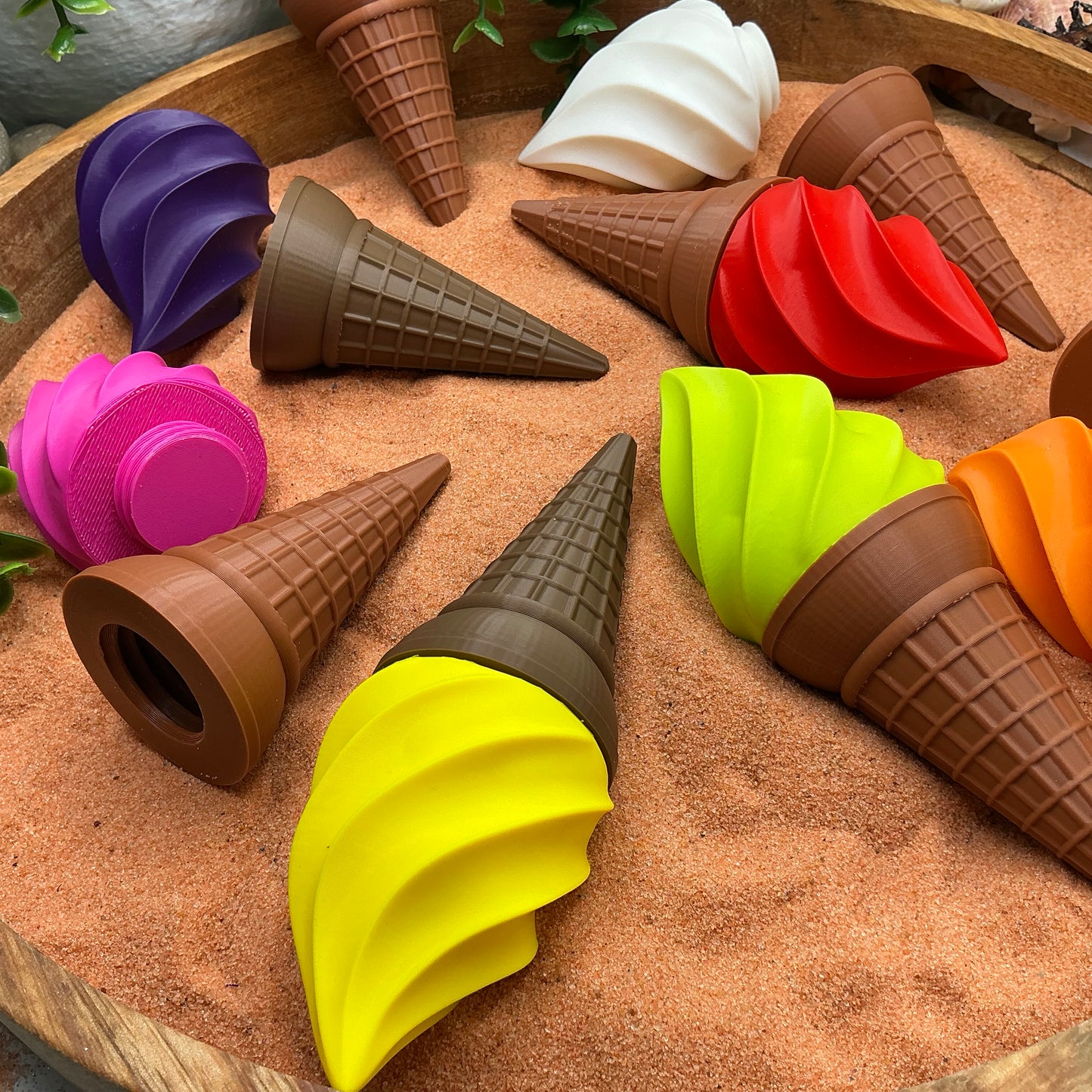 Ice Cream Scoops & Cones Twist Action Role Play Kitchen Food bubblegum,Lime & colourful toppings