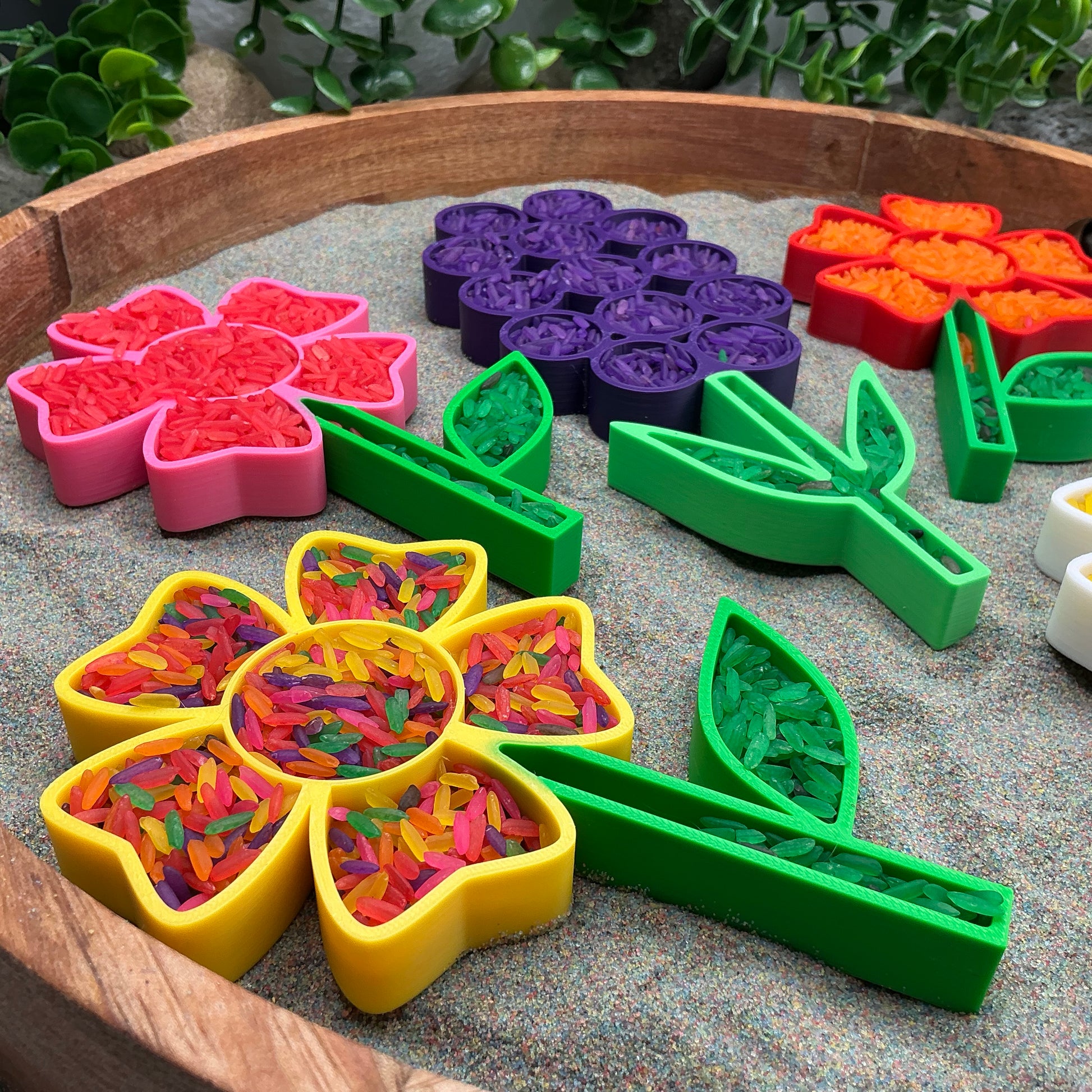 3D-printed flower fill shapes sensory filling tray, 5-piece spring set for sand and rice tuff trays - view 14 of 15