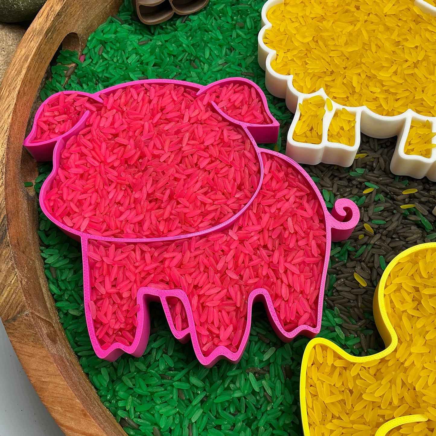 3D-printed farm animals sensory filling tray 6-piece set - pig, sheep, chick, chicken, cow and horse - view 8 of 15