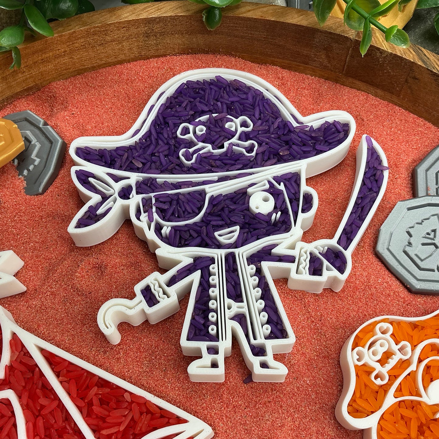 3D-printed pirates play sensory filling tray, 4-piece treasure-themed set for sand and rice tuff trays - view 10 of 13