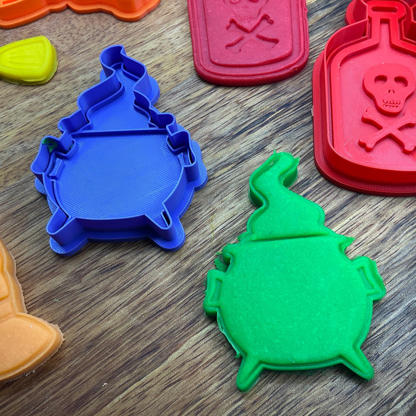 3D-printed witch Halloween play dough cookie cutter set - 4 piece (witch on broom, cauldron, hat and poison bottle) - view 11 of 15
