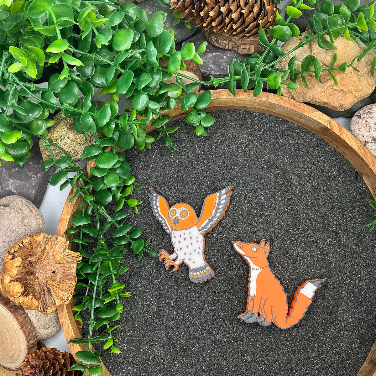 Owl and fox story figures