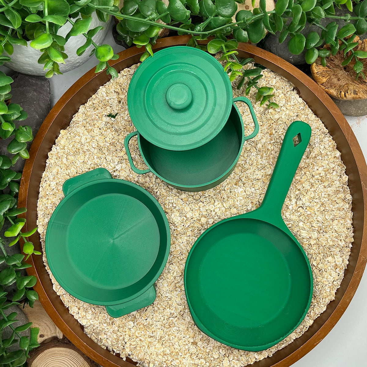 Kitchen Pot & Pan Set (3 Piece) - 3D Printed Eco-Friendly Cooking Role Play Toy