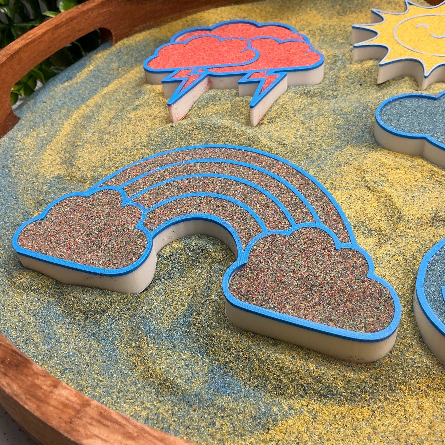 3D-printed weather sensory filling tray, 5-piece set with sun, rainbow, raindrop and two clouds - view 3 of 11