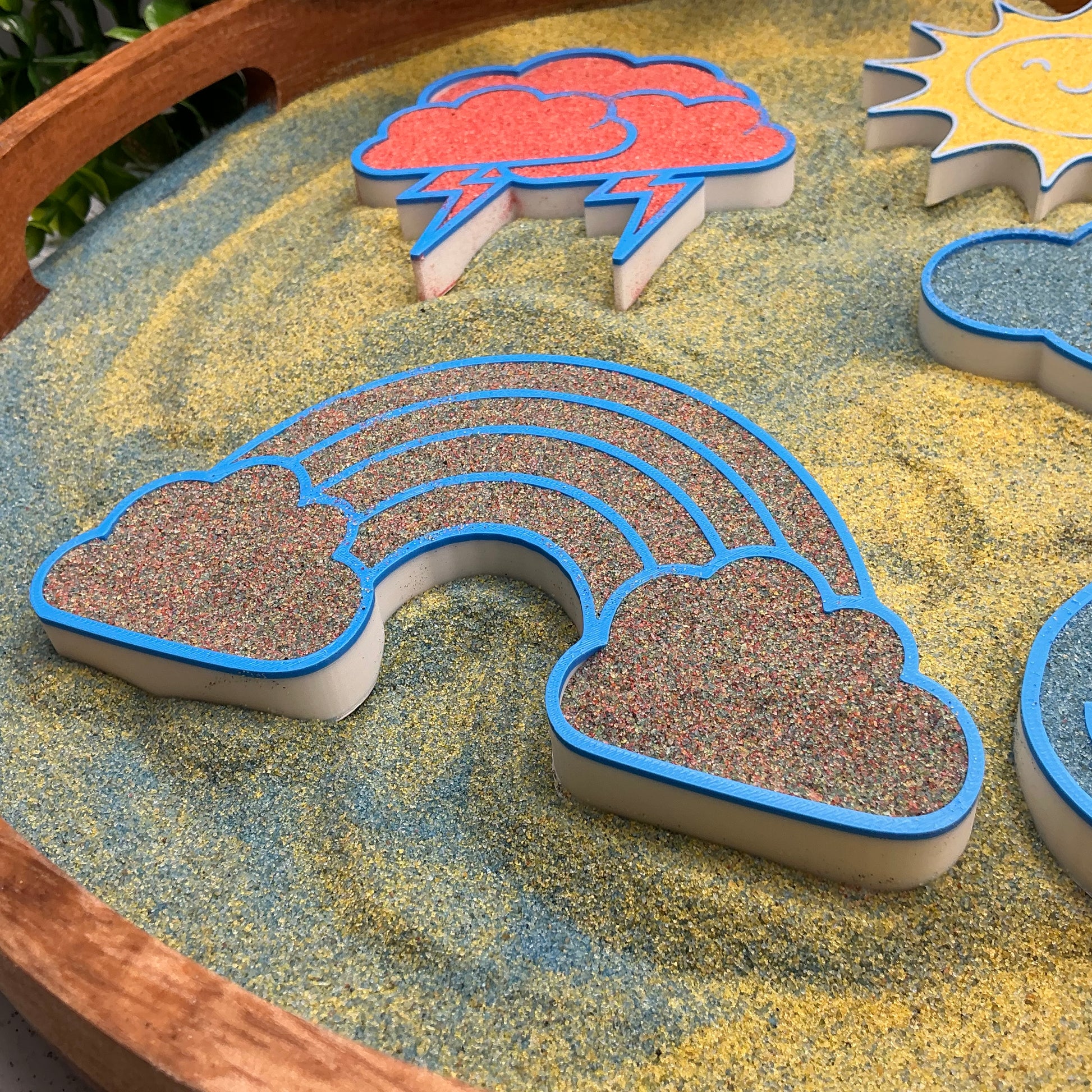3D-printed weather sensory filling tray, 5-piece set with sun, rainbow, raindrop and two clouds - view 3 of 11
