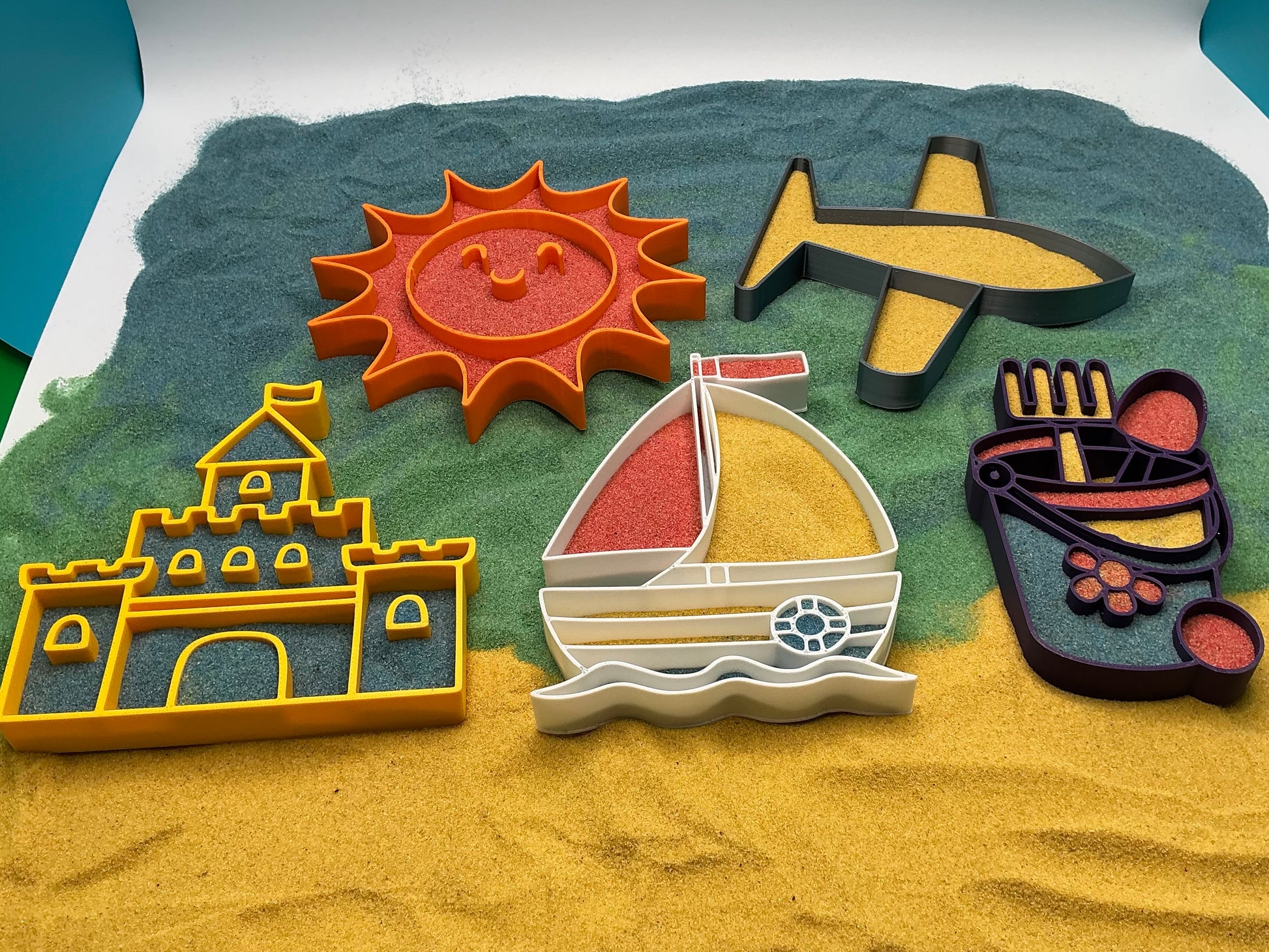 Summer Holiday Sensory Filling Trays Airplane, Boat, Sandcastle or Bucket Eco-Fr - Main Product Image