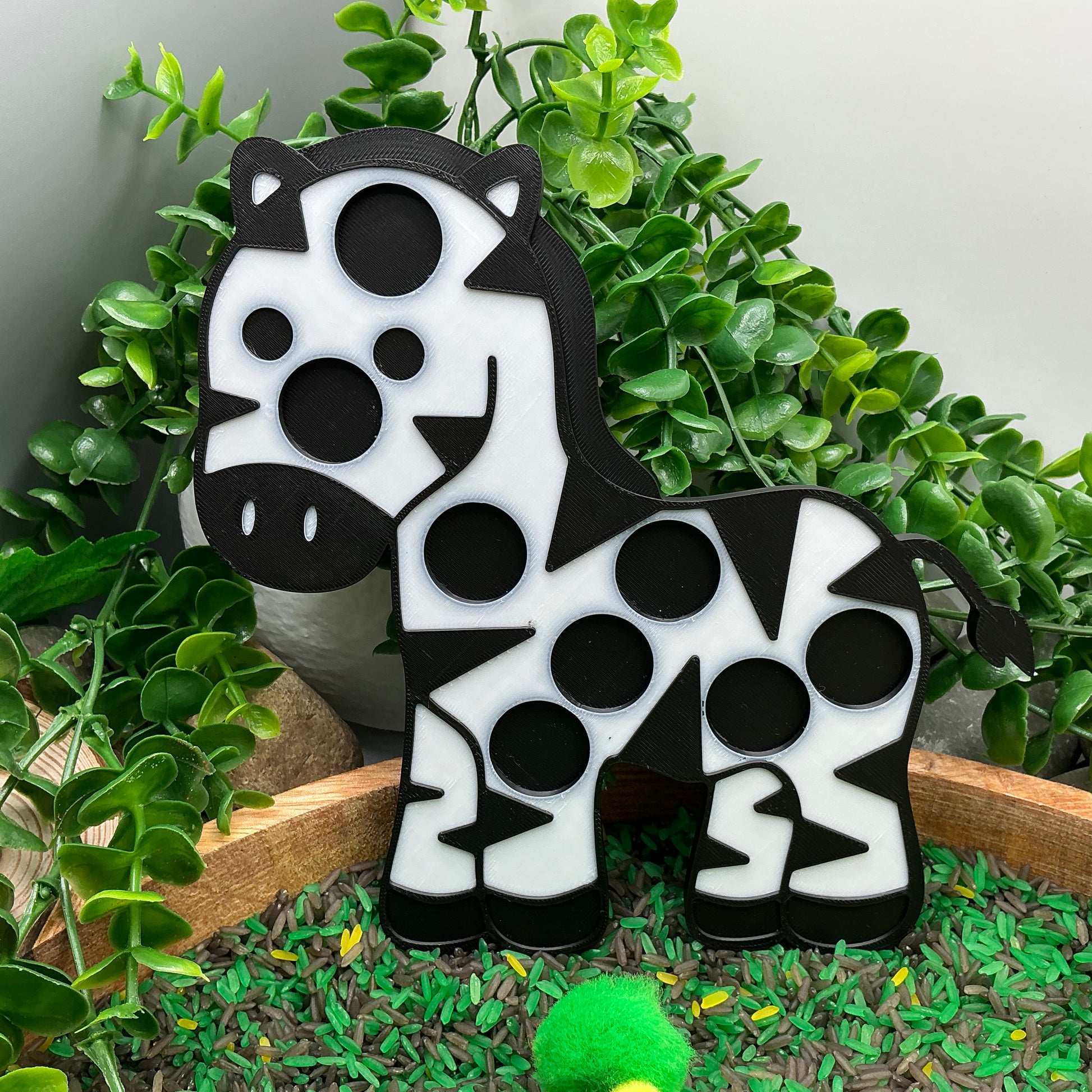 3D-printed animal shape board sensory set, 5 pieces - parrot, zebra, elephant, lion and giraffe for pom-pom play - view 12 of 21