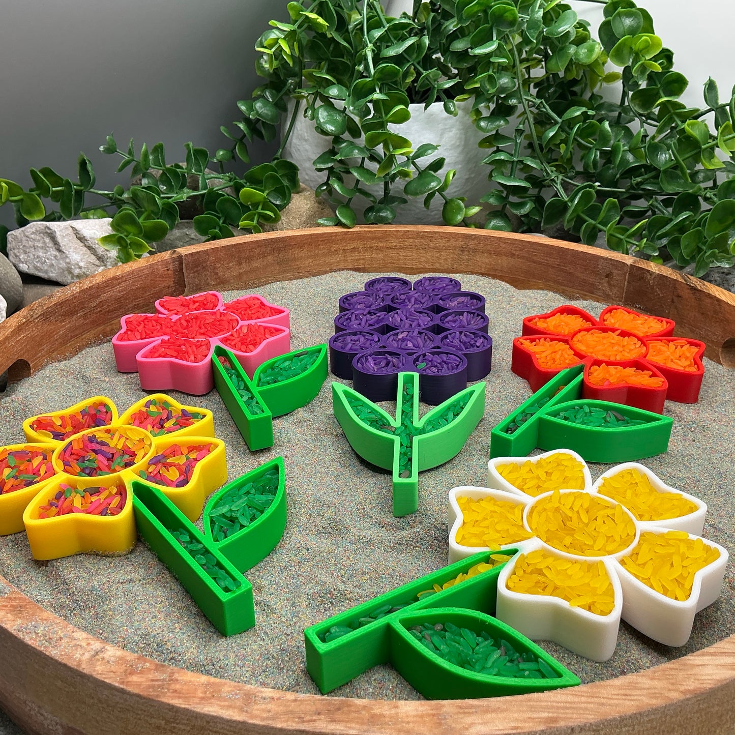 3D-printed flower fill shapes sensory filling tray, 5-piece spring set for sand and rice tuff trays - view 13 of 15