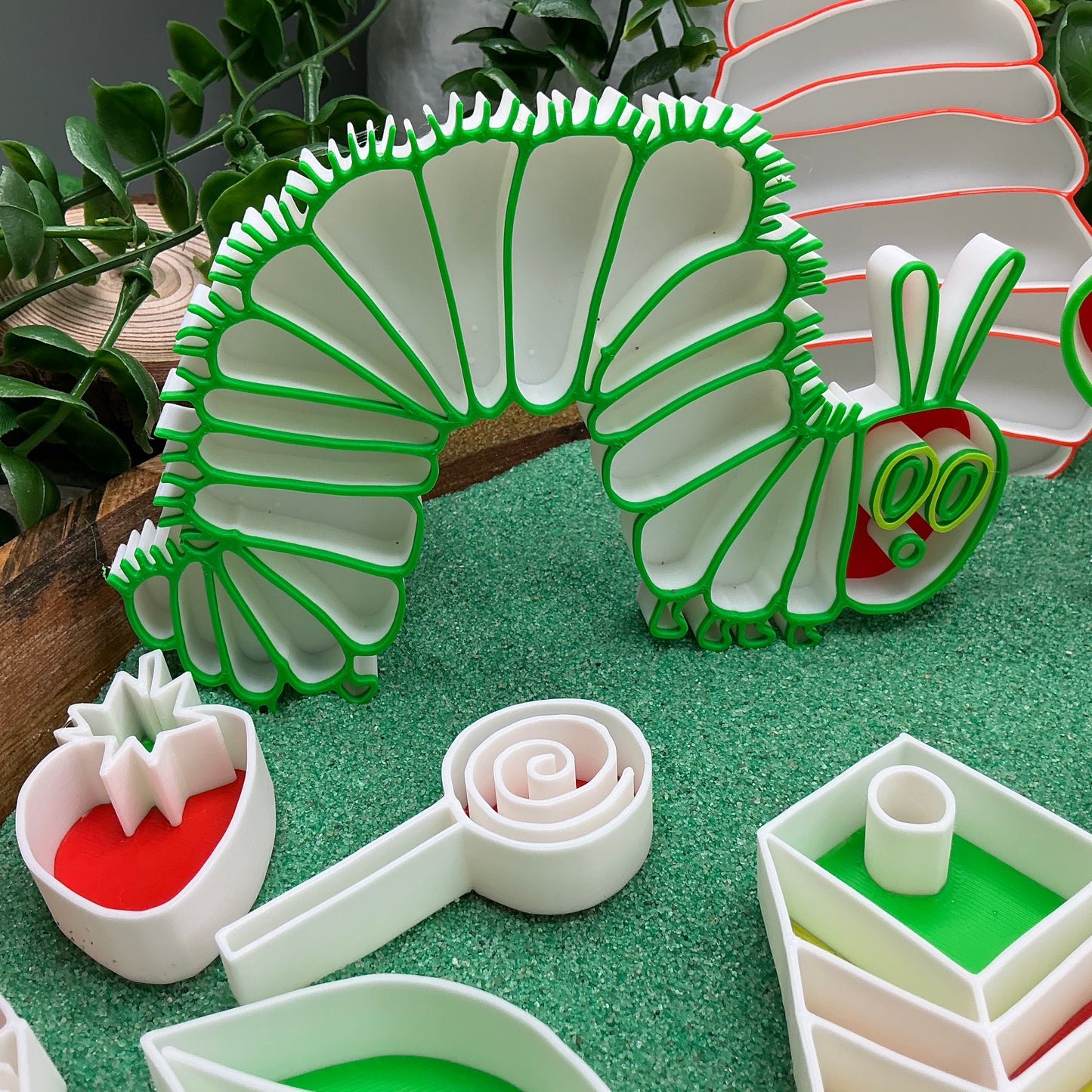Caterpillar , Butterfly & cocoon 16 piece food set story book telling Sensory Filling Trays Set - Eco-Friendly 3D Printed 19 piece total