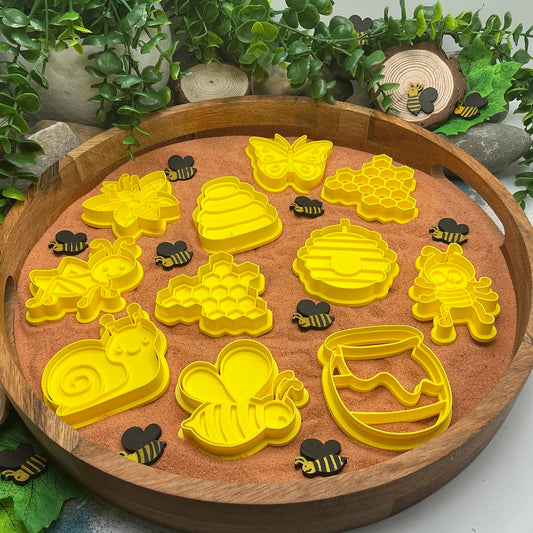 3D-printed spring garden insects play dough cookie cutter mega set - 11 piece with bee, hives, honeycomb, butterfly, wasp, ant, snail and grasshopper - view 1 of 10