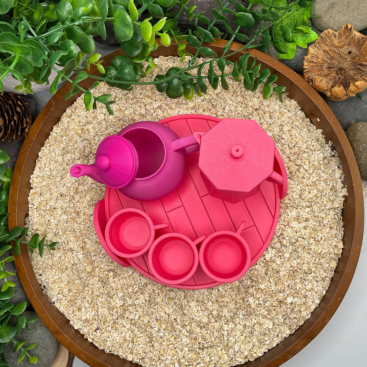 Tea & Coffee Maker Set 6 Piece Set - 3D Printed Teapot , Coffee Pot , Cups & Tray Kitchen Role Play Toy, Eco-Friendly