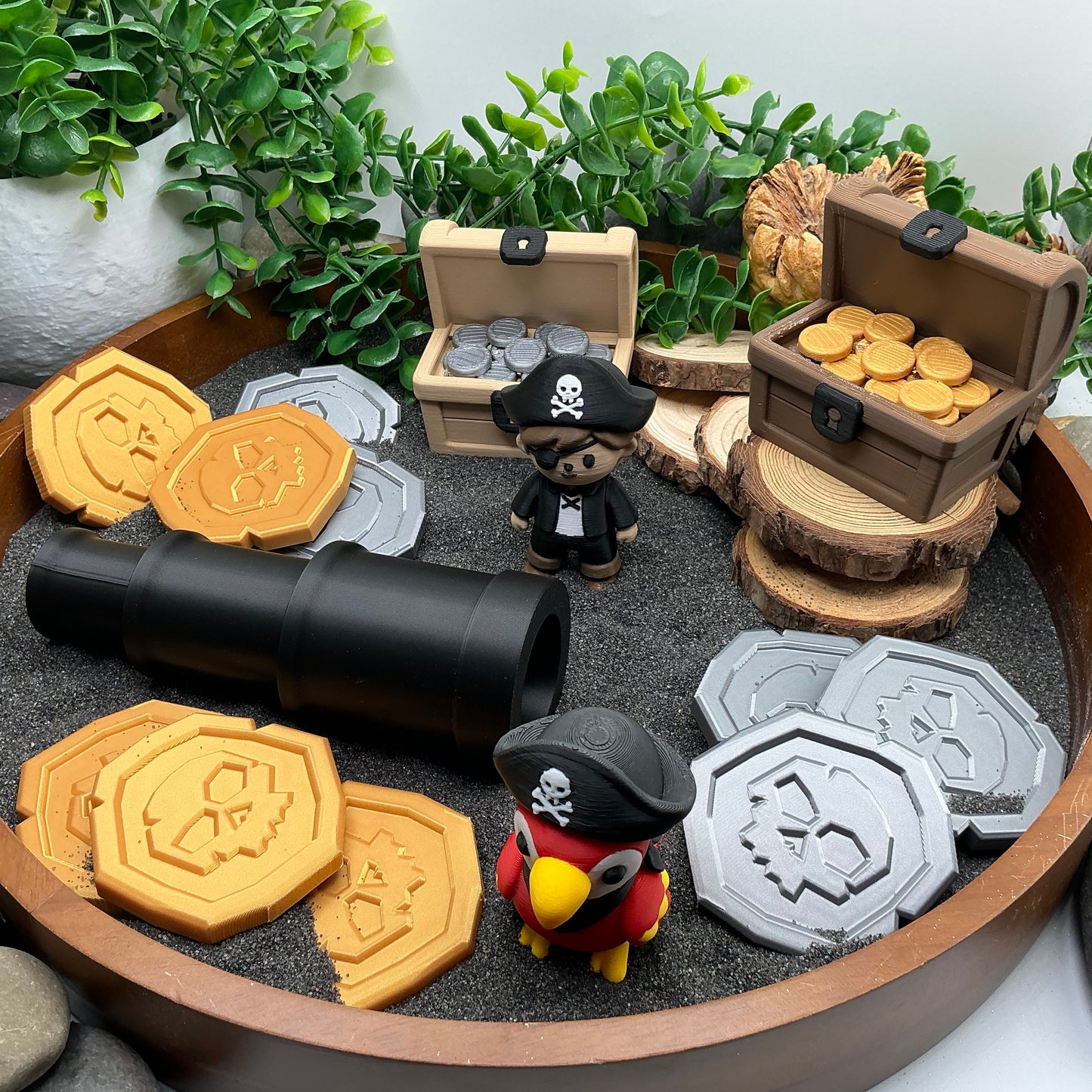 Pirate,Treasure Chest, Parrot & Treasure Coins 6 piece set