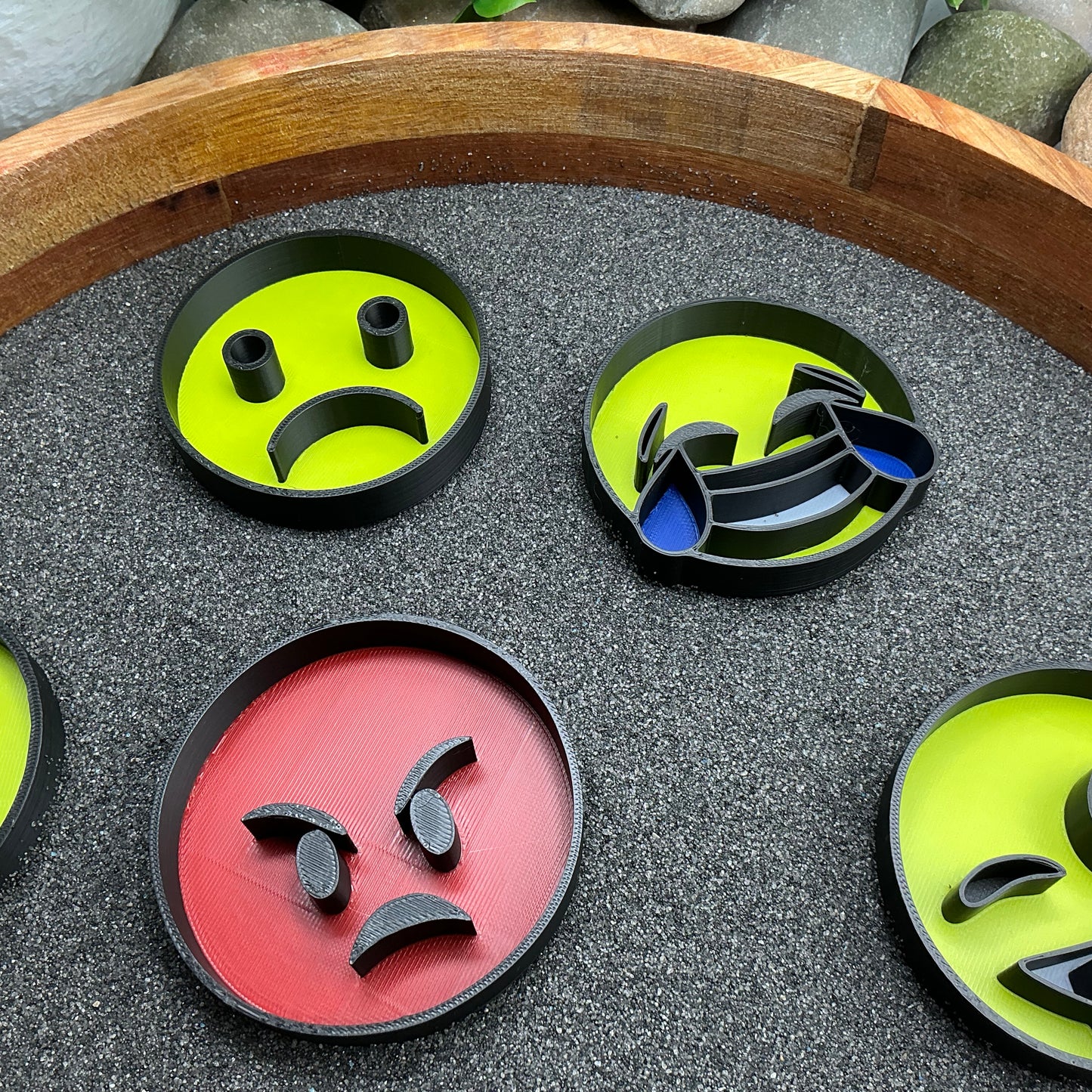 Emotion faces fill shapes 7 piece set emotion themed tuff trays sensory filling trays