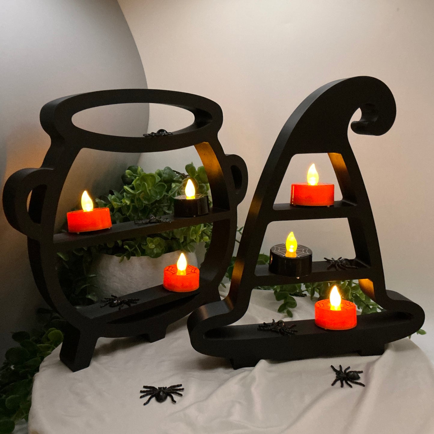 Halloween mini shelves set Cauldron, Pumpkin & Witches Hat