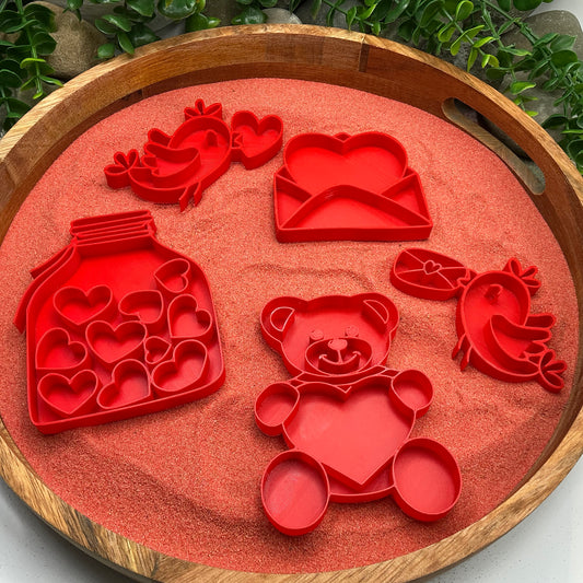 3D-printed love fill shapes sensory filling tray, 5-piece heart-themed set for sand and rice tuff trays - view 1 of 13