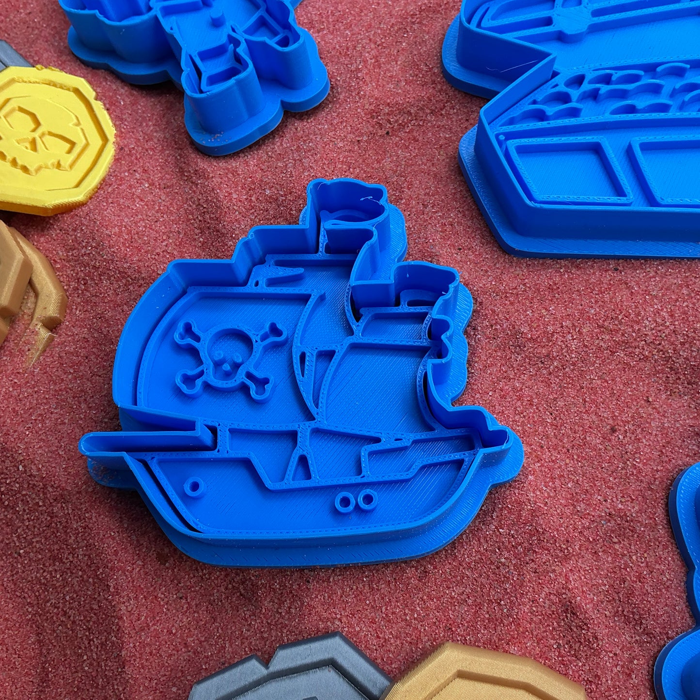 3D-printed pirate play dough cookie cutter set - 7 piece with pirate, ship, treasure chest, parrots and palm tree - view 6 of 13