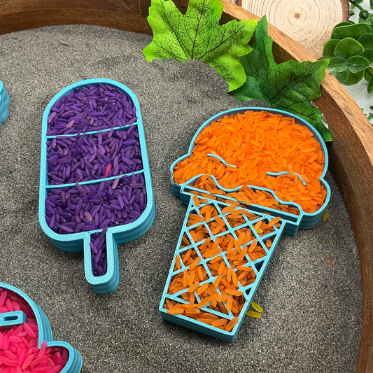 Ice Cream Fill Shapes Sensory Filling Trays Eco-Friendly 3D Printed 6 Piece Set Sand Rice Oat Play Pretend Food Activity