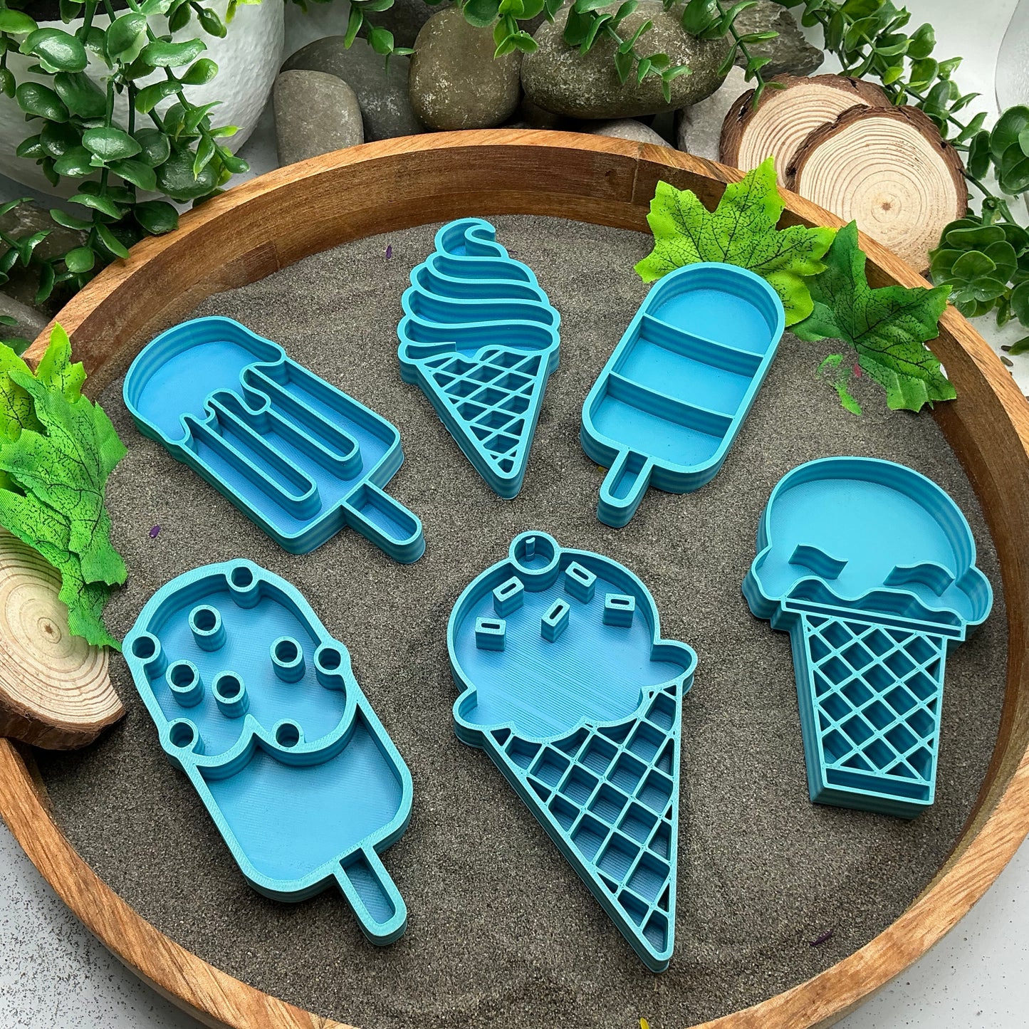 Ice Cream Fill Shapes Sensory Filling Trays Eco-Friendly 3D Printed 6 Piece Set Sand Rice Oat Play Pretend Food Activity