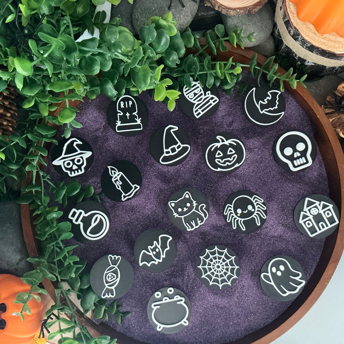 Halloween Play Dough Stamps 17 Piece Set - Sensory Stamps for Play Dough, Kinetic Sand & Clay