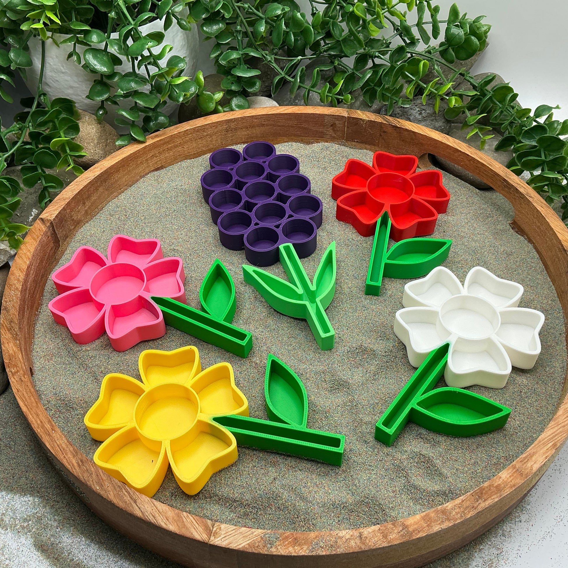 3D-printed flower fill shapes sensory filling tray, 5-piece spring set for sand and rice tuff trays - view 1 of 15