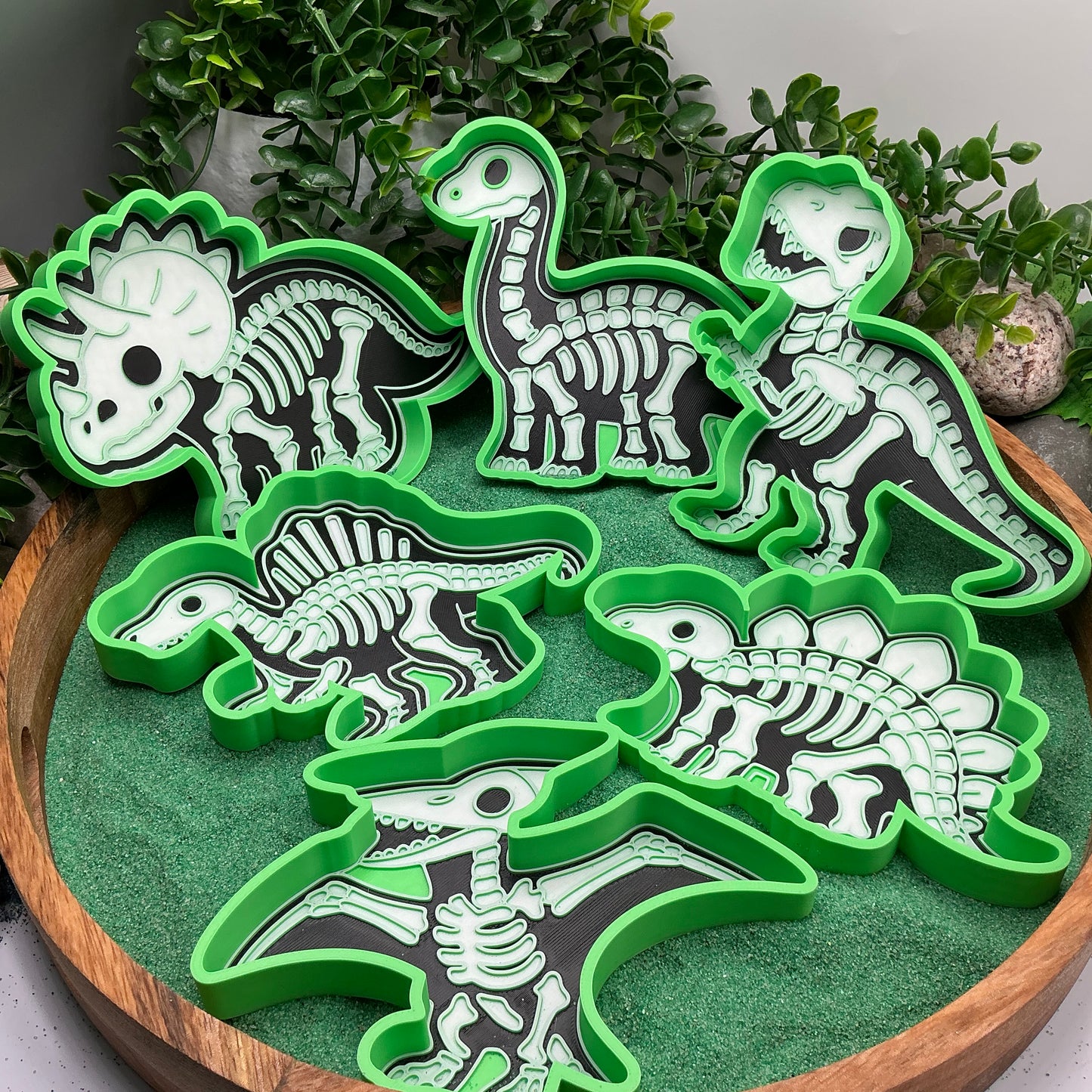 3D-printed skeleton dinosaur sensory play set - 6 piece with T-Rex, Triceratops, Stegosaurus, Spinosaurus, Pterodactyl, Brachiosaurus - view 1 of 16