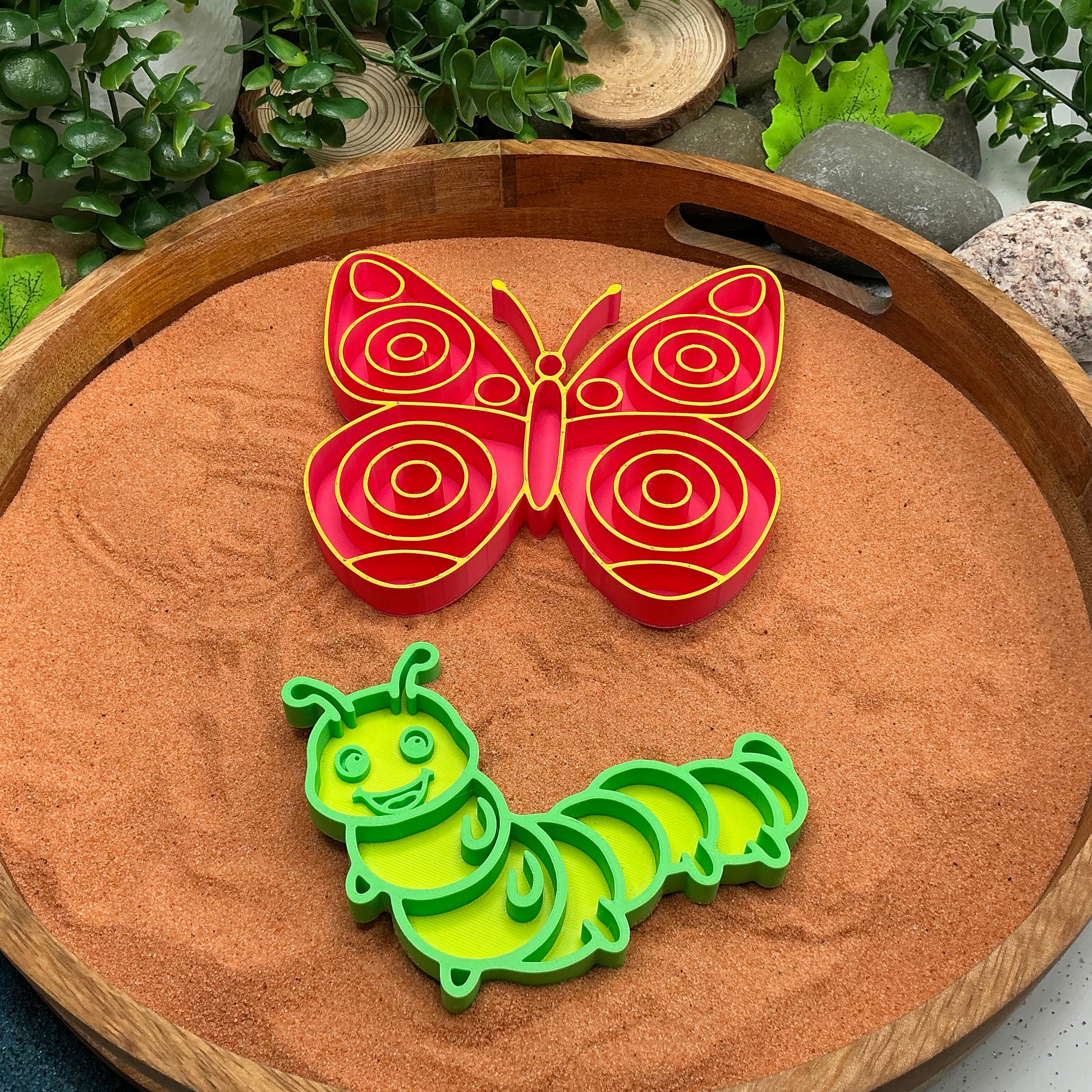 3D-printed caterpillar and butterfly garden sensory fill shape set - 2 piece life cycle pair - view 7 of 9