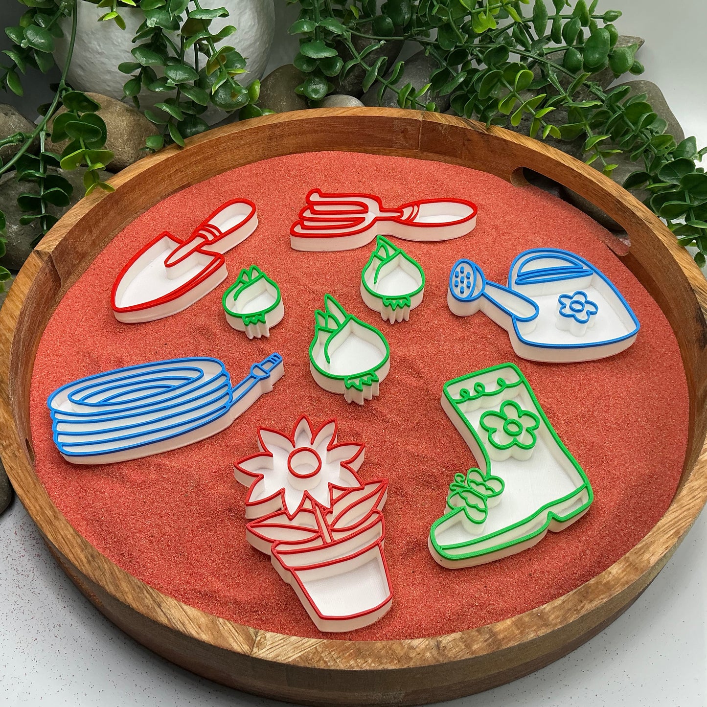 3D-printed gardening play sensory filling tray, 9-piece set for sand and rice tuff trays - spring garden theme - view 1 of 13