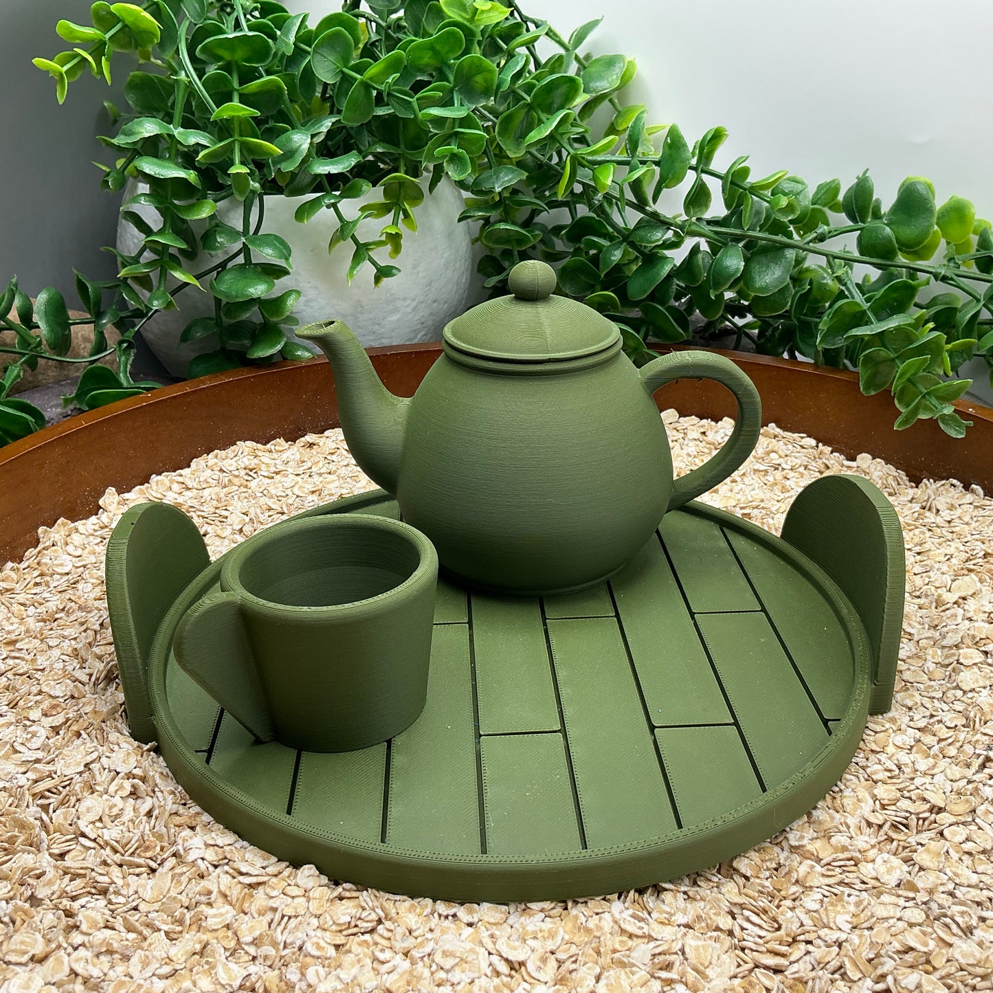 Tea & Coffee Maker Set 6 Piece Set - 3D Printed Teapot , Coffee Pot , Cups & Tray Kitchen Role Play Toy, Eco-Friendly