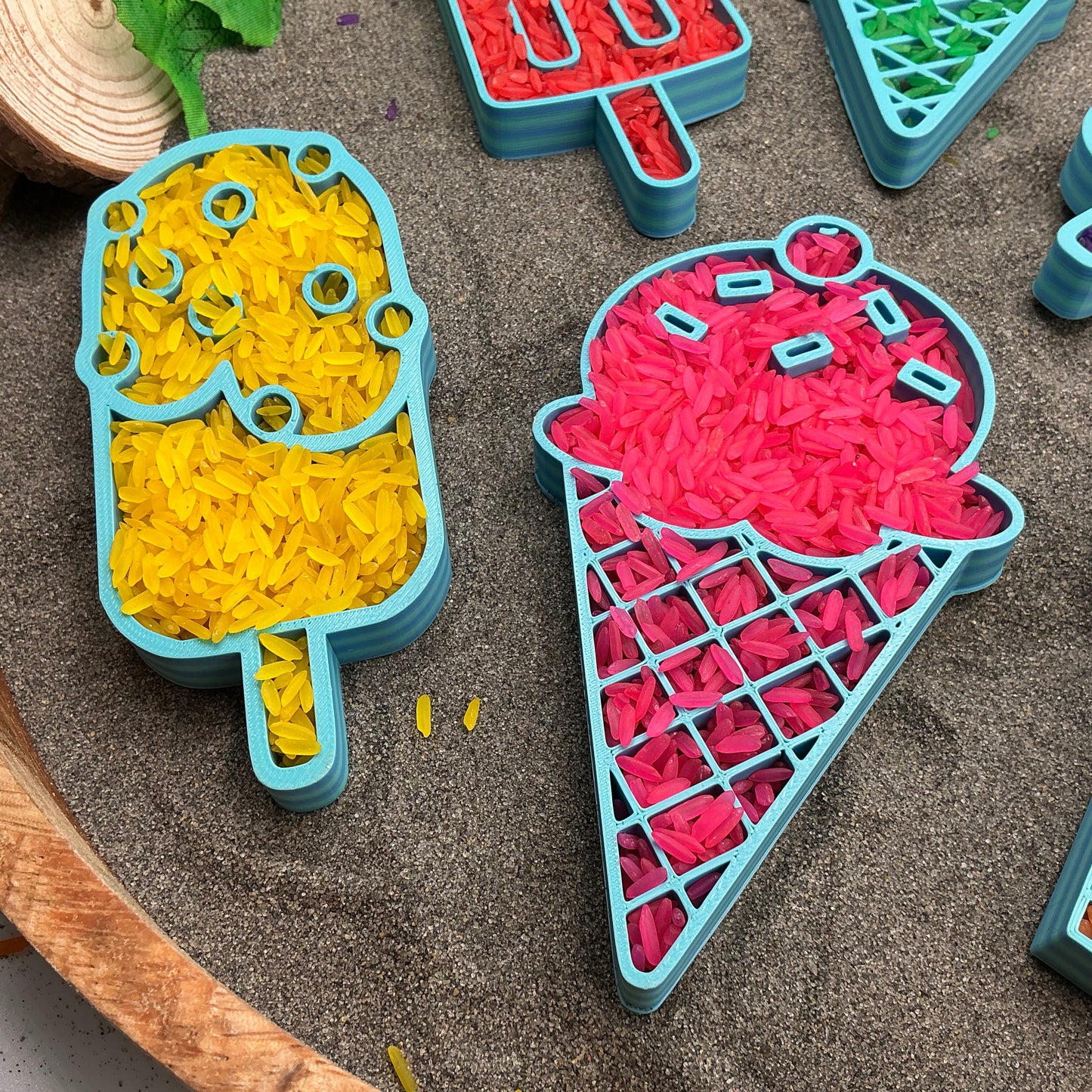 Ice Cream Fill Shapes Sensory Filling Trays Eco-Friendly 3D Printed 6 Piece Set Sand Rice Oat Play Pretend Food Activity