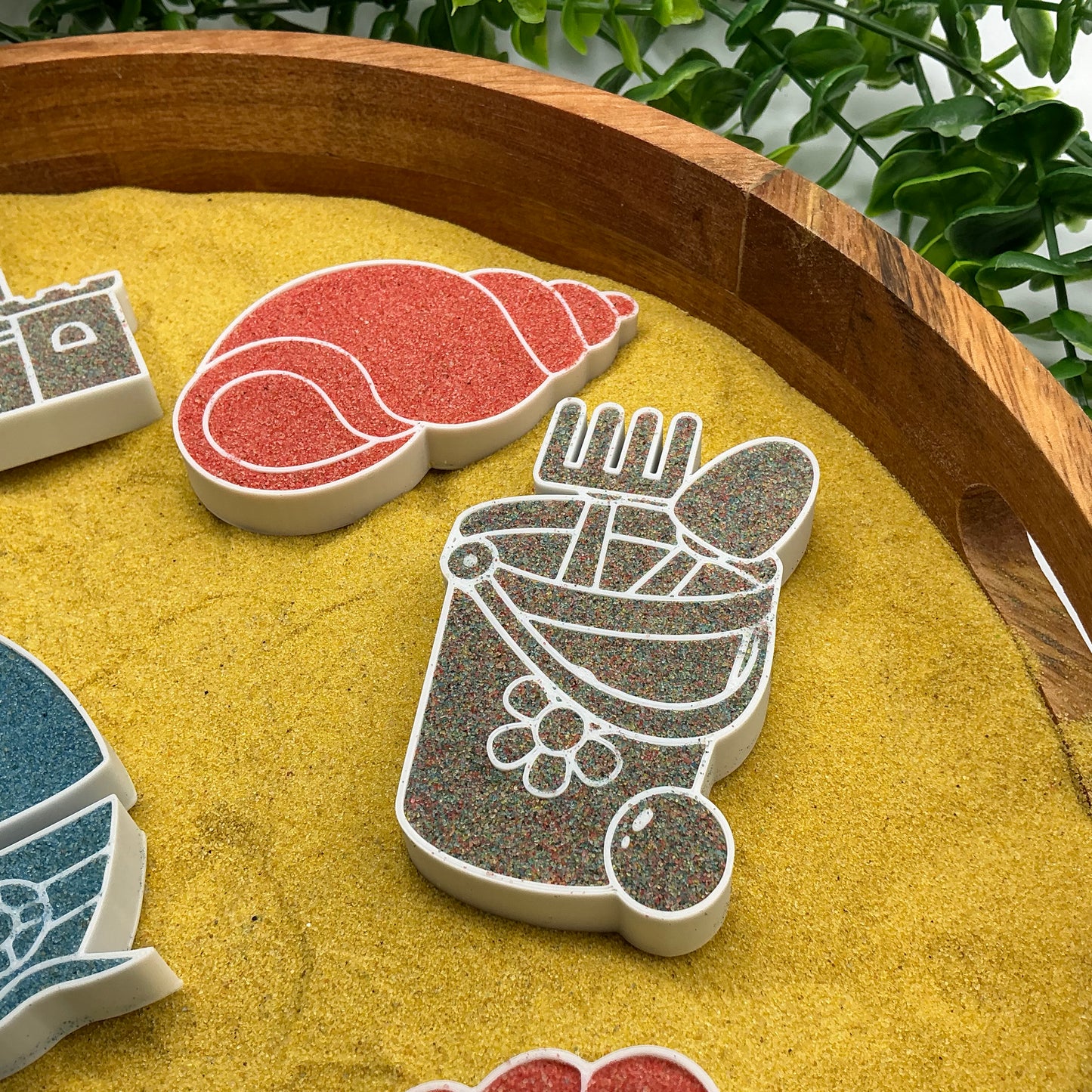 3D-printed beach holiday sensory filling tray, 8-piece set with sun, sandcastle, boat, duck, shells, ball, bucket and spade - view 3 of 12