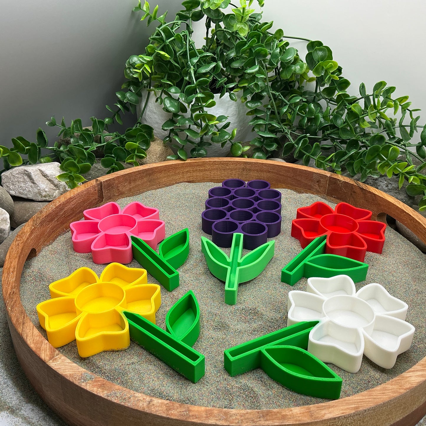 3D-printed flower fill shapes sensory filling tray, 5-piece spring set for sand and rice tuff trays - view 6 of 15