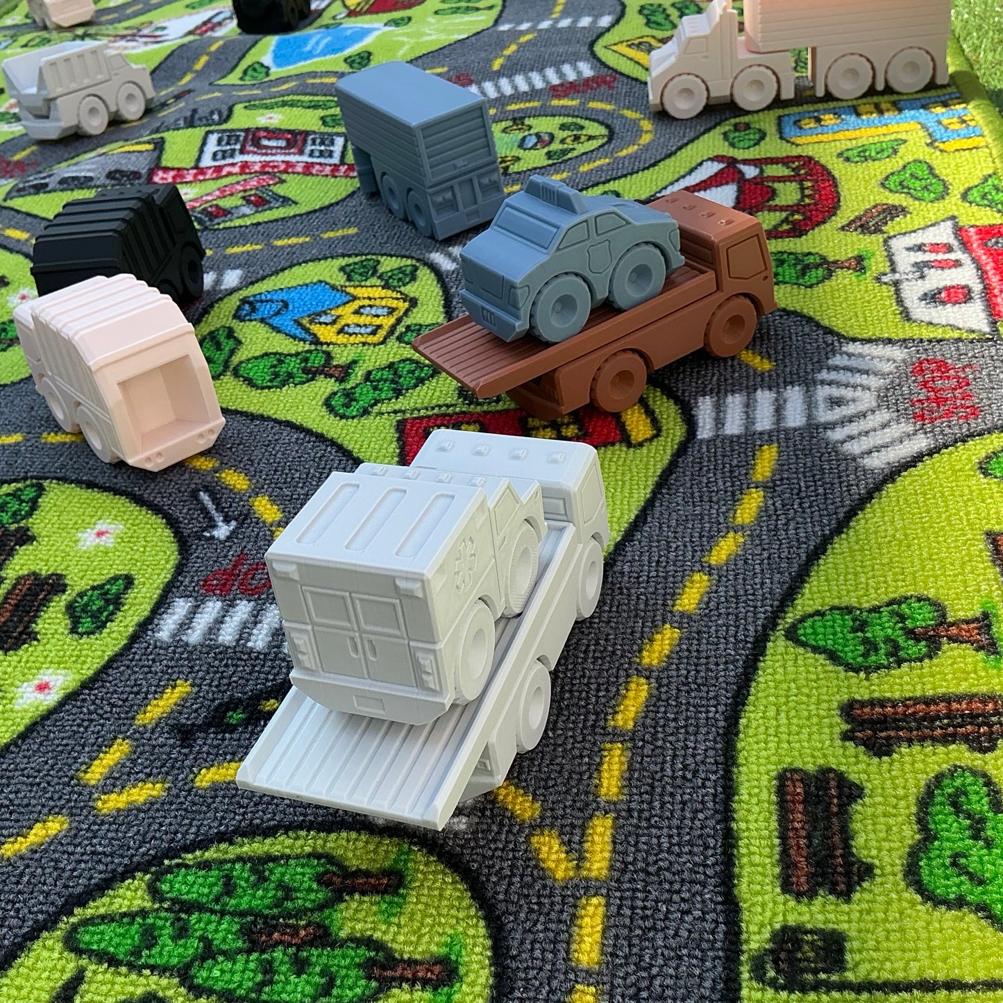 12 piece Toy Vehicle Set including Police Car, Ice Cream Van,school bus