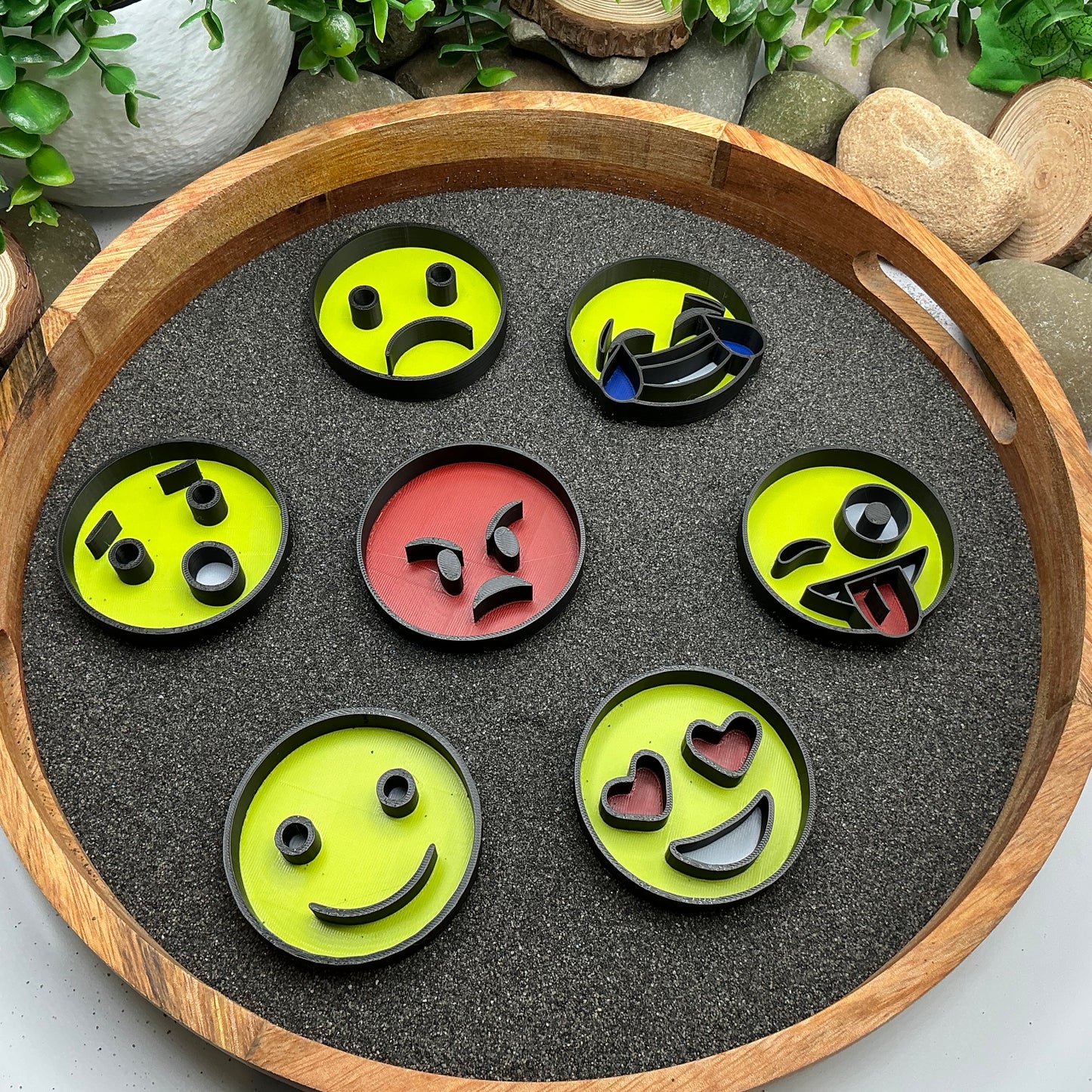 Emotion faces fill shapes 7 piece set emotion themed tuff trays sensory filling trays