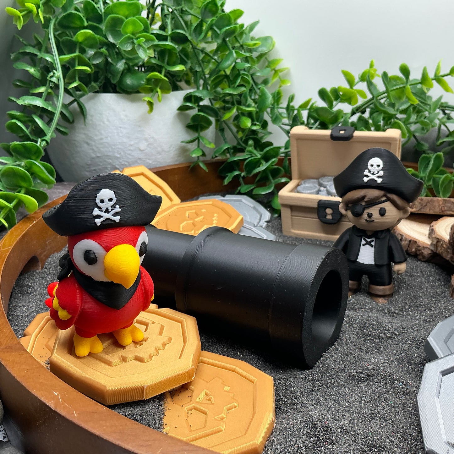 Pirate,Treasure Chest, Parrot & Treasure Coins 6 piece set