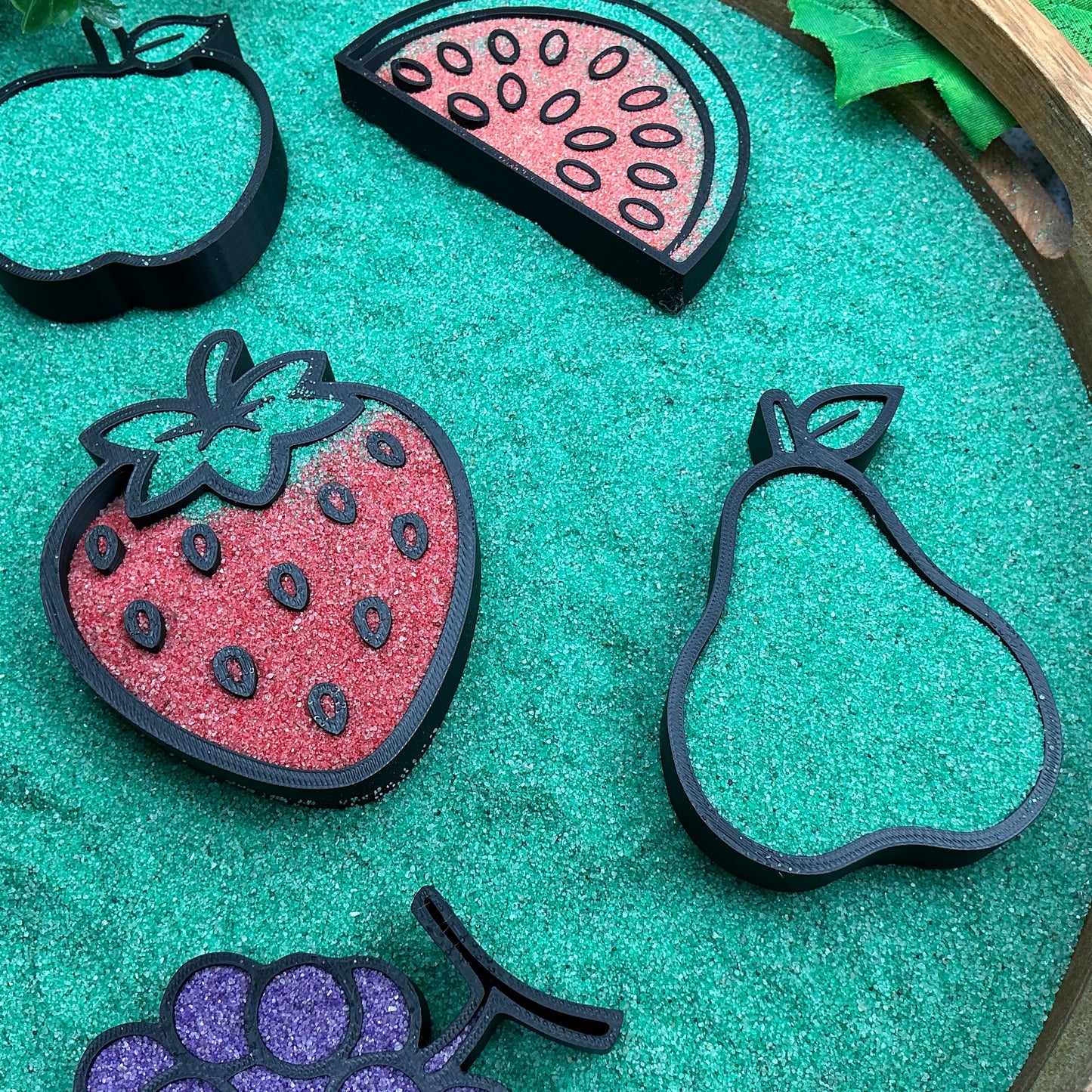 Fruit fill shapes play fruit sensory filling trays 7 piece set tuff tray