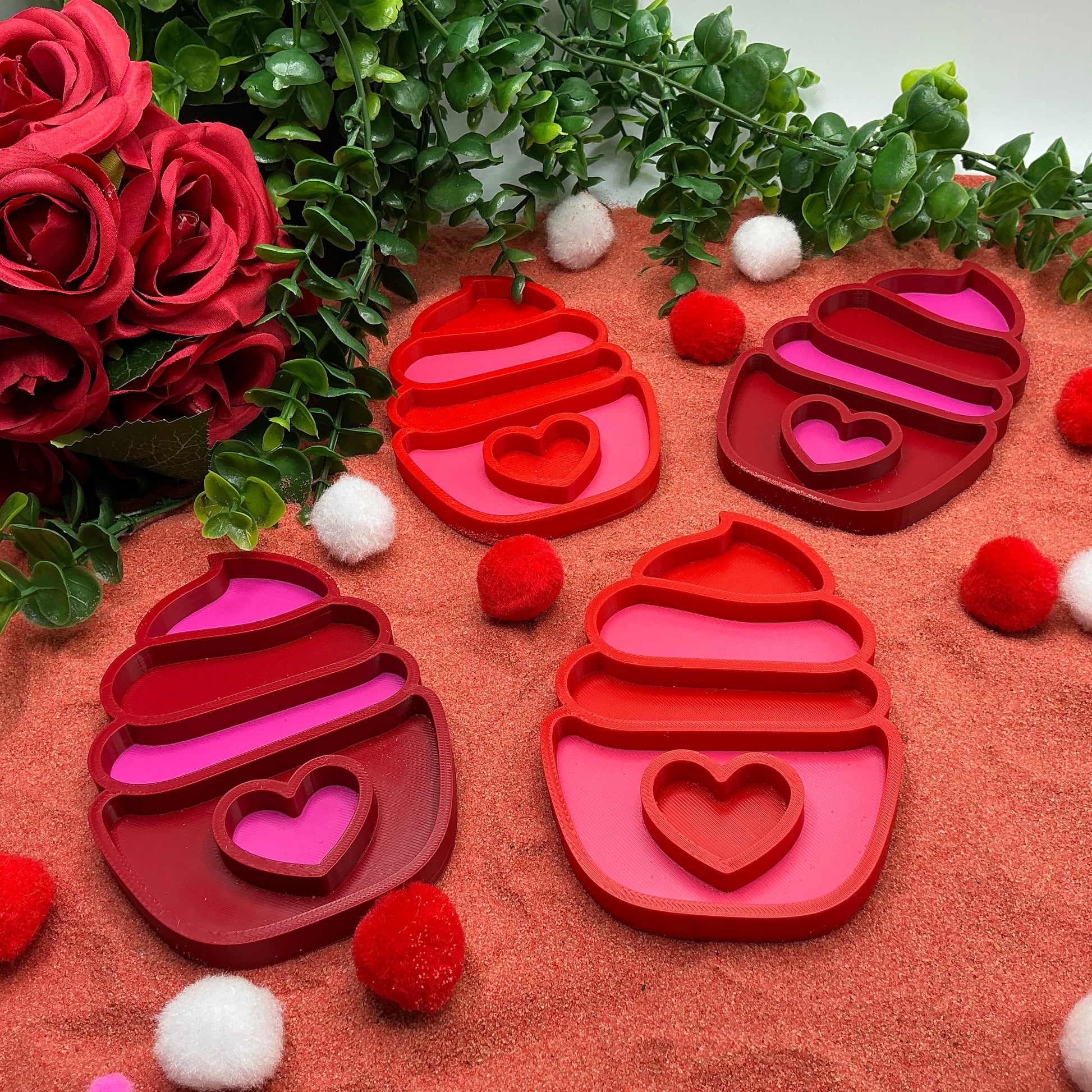 Valentine's Day Cupcake Sensory Trays & Heart Scoops Eco Friendly Montessori Toy - Detail Shot