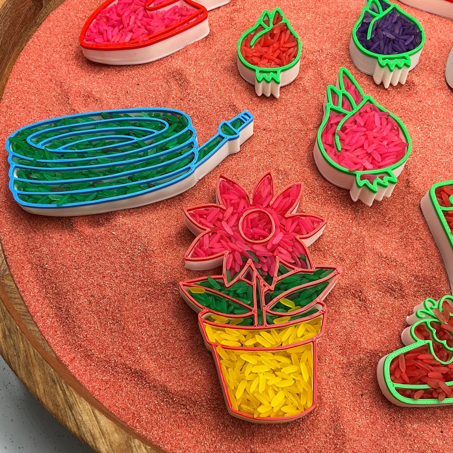 3D-printed gardening play sensory filling tray, 9-piece set for sand and rice tuff trays - spring garden theme - view 10 of 13
