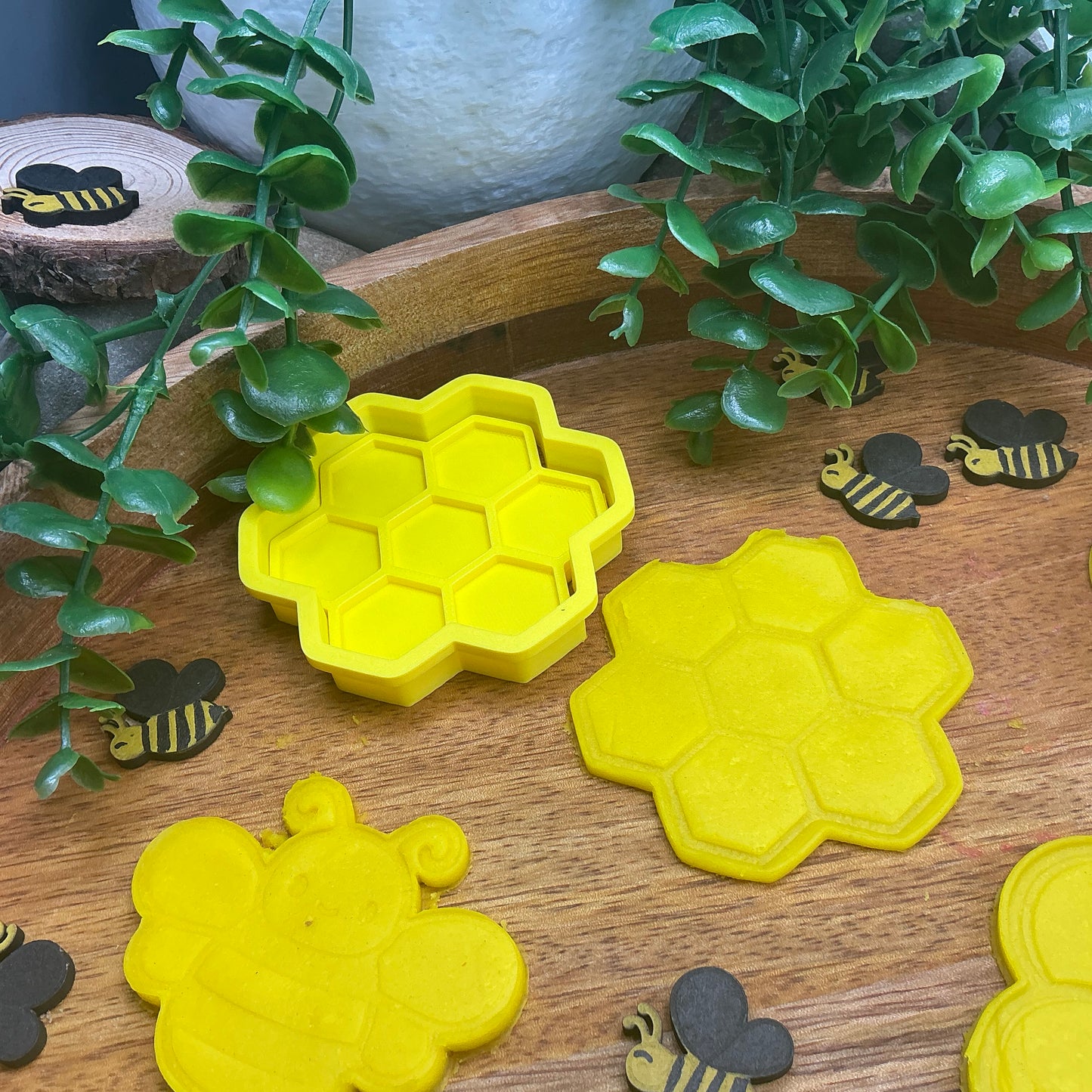 3D-printed bee theme play dough cookie cutter set - 4 piece with bee, beehive, honeycomb and flower - view 11 of 13