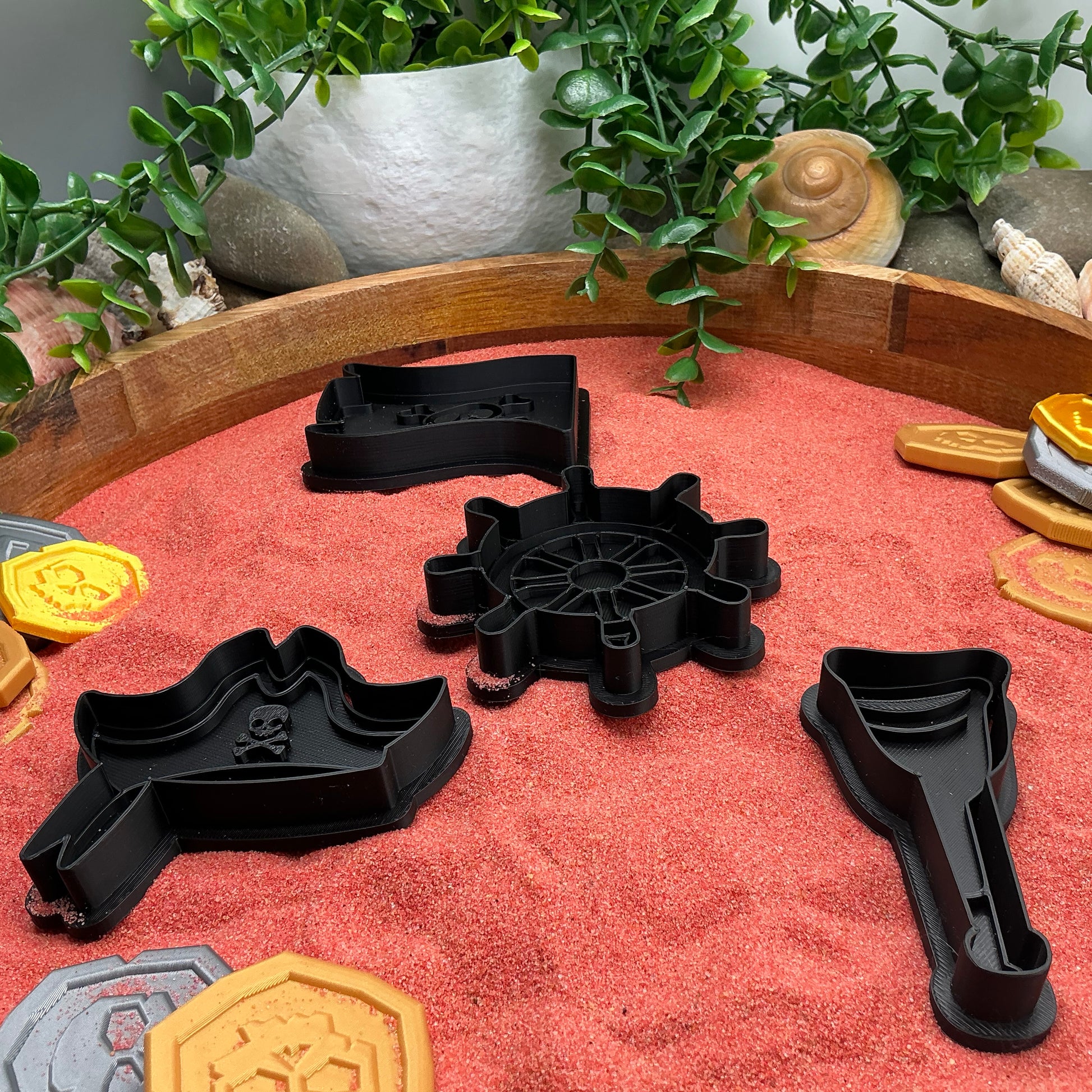 3D-printed pirate play dough cookie cutter set - 4 piece with hat, flag, wheel and spy glass in yellow red or black - view 13 of 14