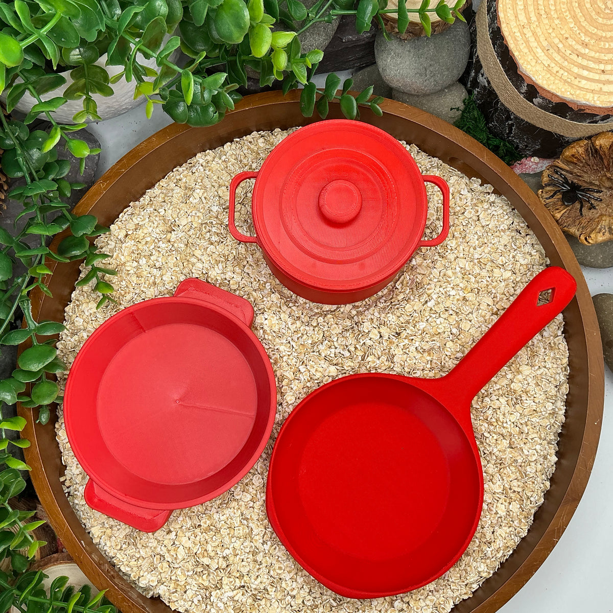 Kitchen Pot & Pan Set (3 Piece) - 3D Printed Eco-Friendly Cooking Role Play Toy