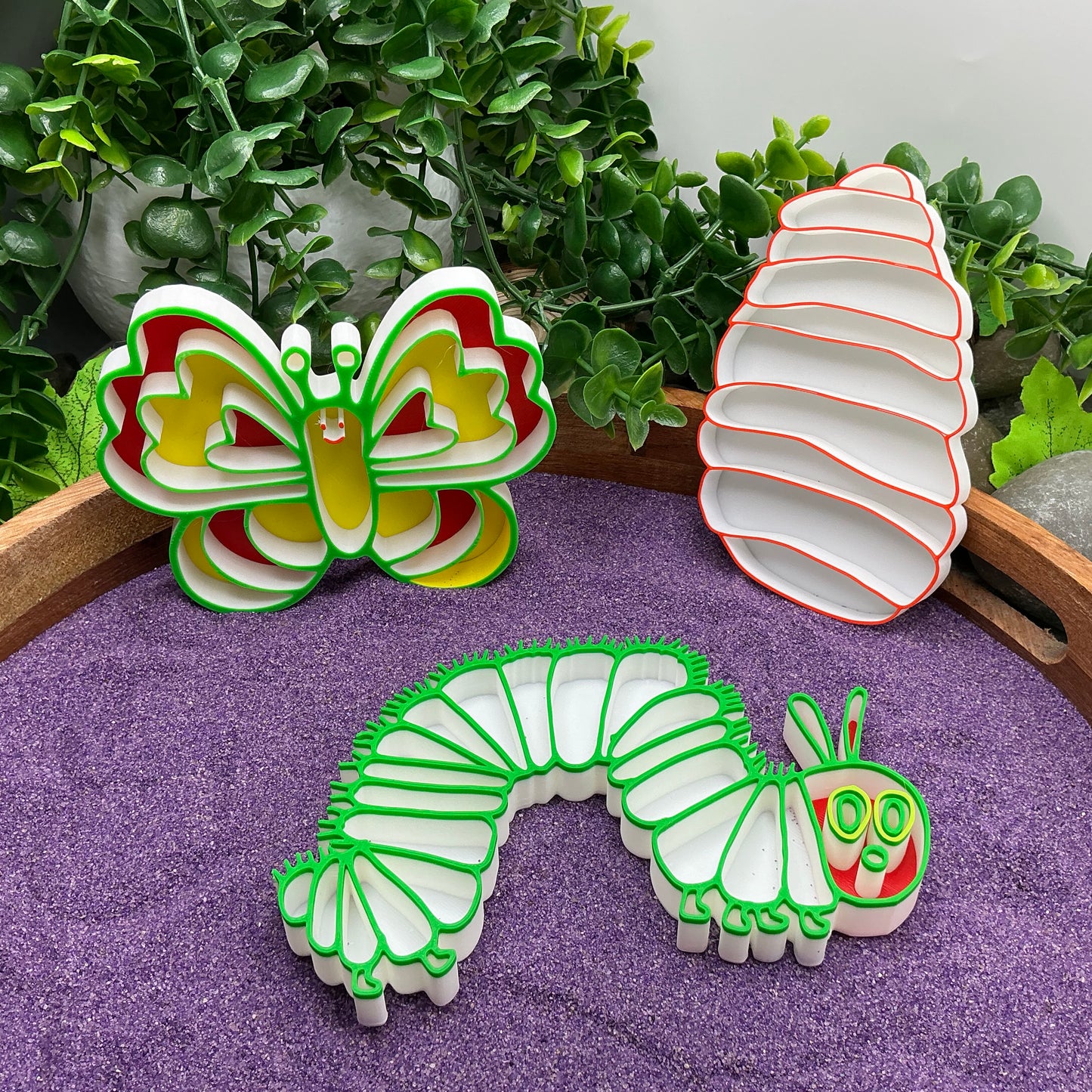 3D-printed butterfly life cycle sensory fill shape set - 3 piece with cocoon, caterpillar and butterfly - view 10 of 13
