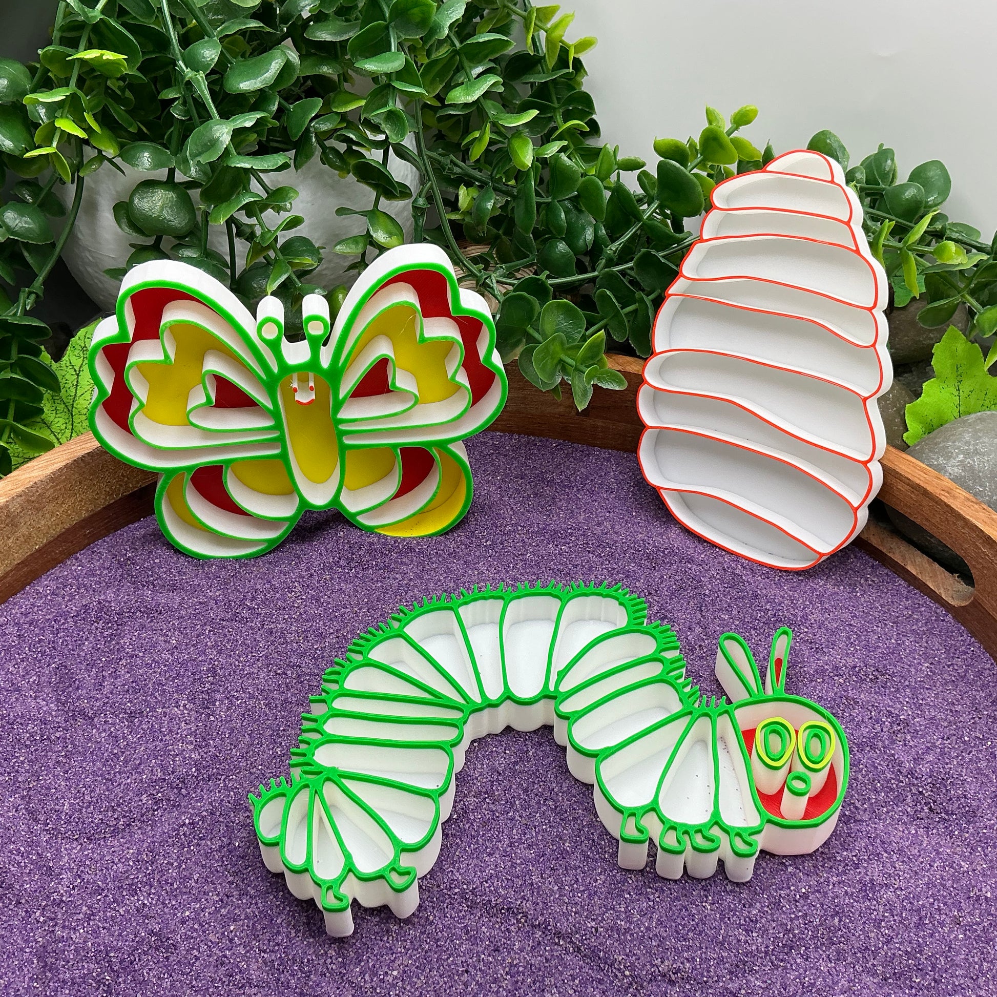 3D-printed butterfly life cycle sensory fill shape set - 3 piece with cocoon, caterpillar and butterfly - view 10 of 13