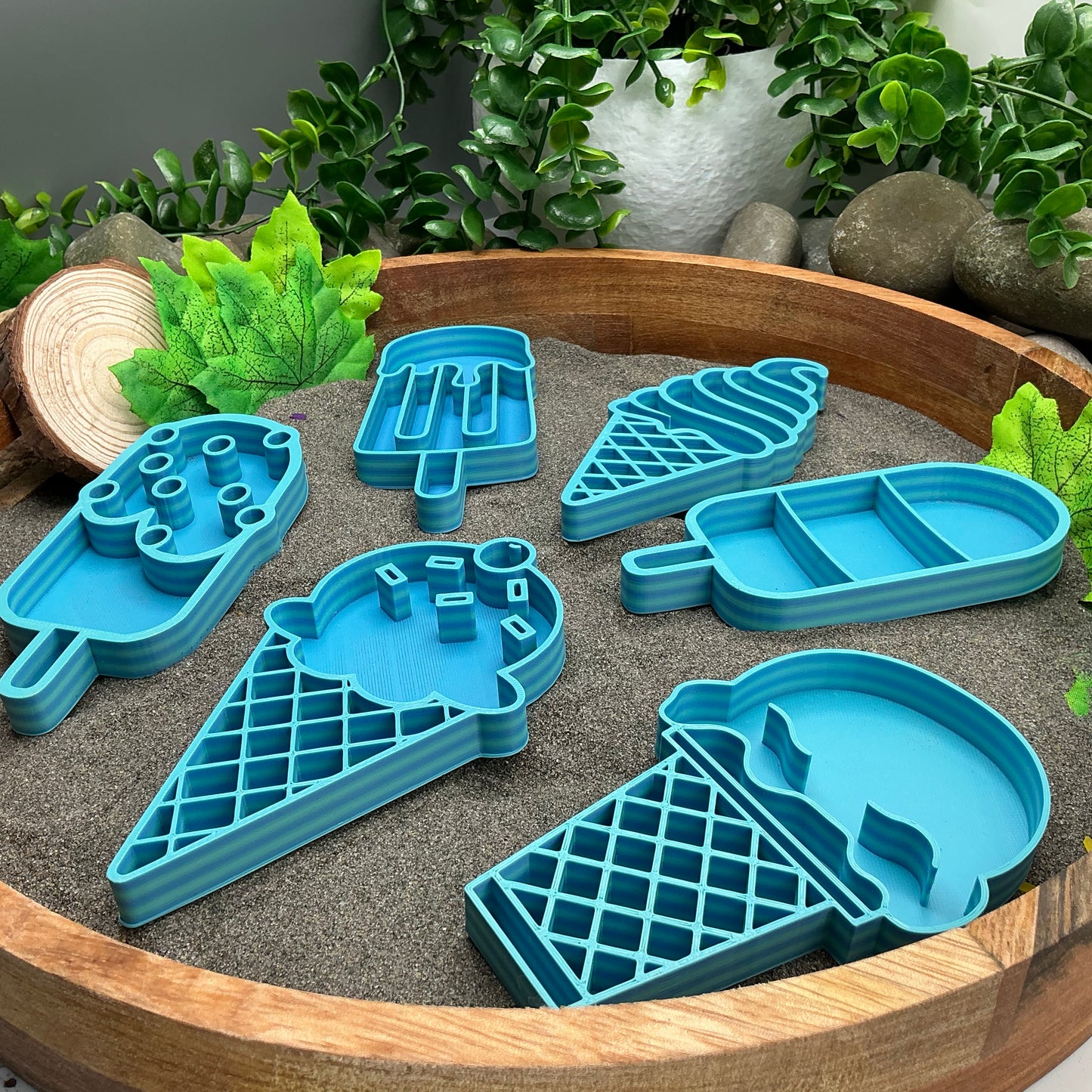 Ice Cream Fill Shapes Sensory Filling Trays Eco-Friendly 3D Printed 6 Piece Set Sand Rice Oat Play Pretend Food Activity